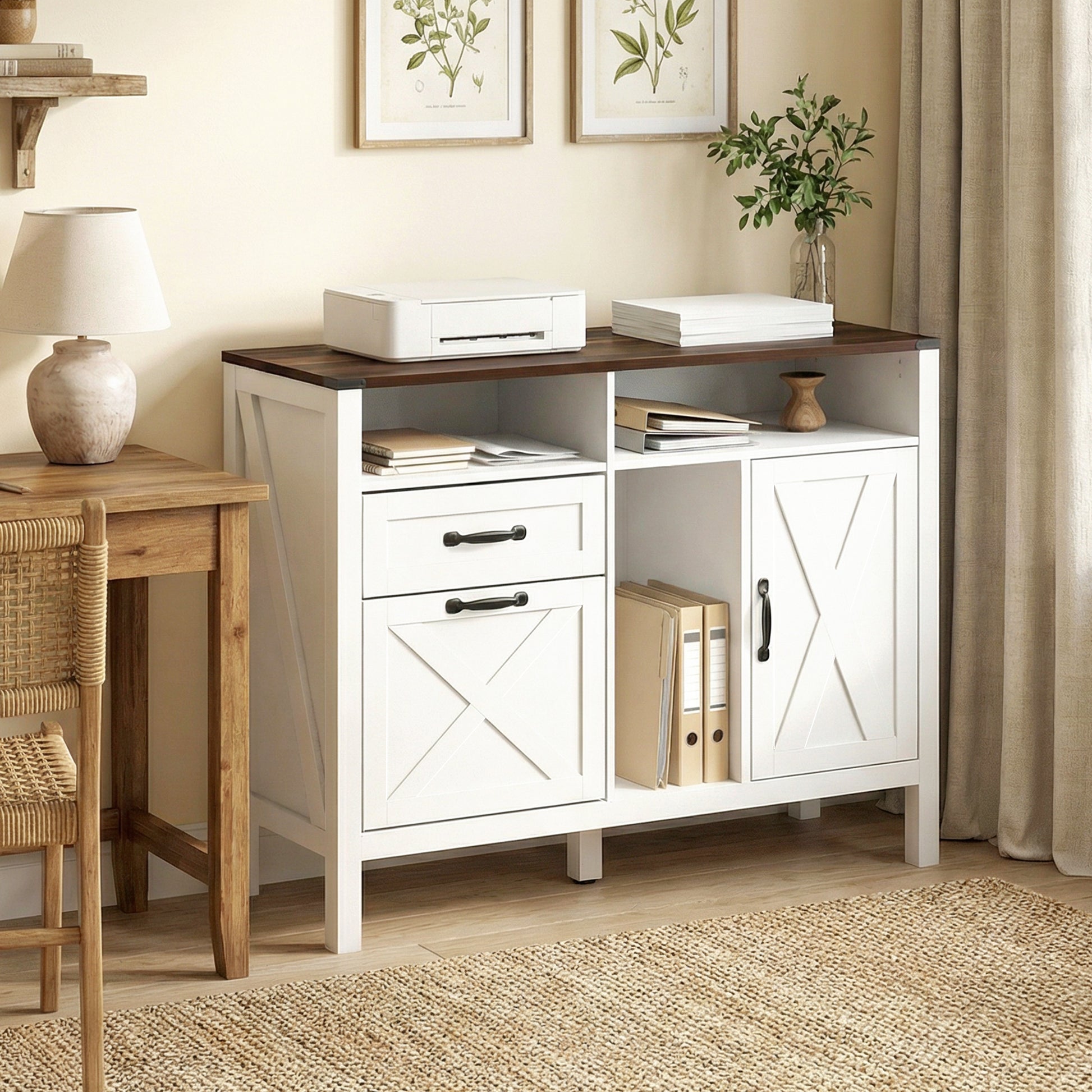 Lateral Filing Cabinet for Letter/A4 Hanging Files, File Cabinet with Open Compartments for Home Office, White-Office Products > Office Furniture > Office Cabinets & Cupboards-DECOROLALA