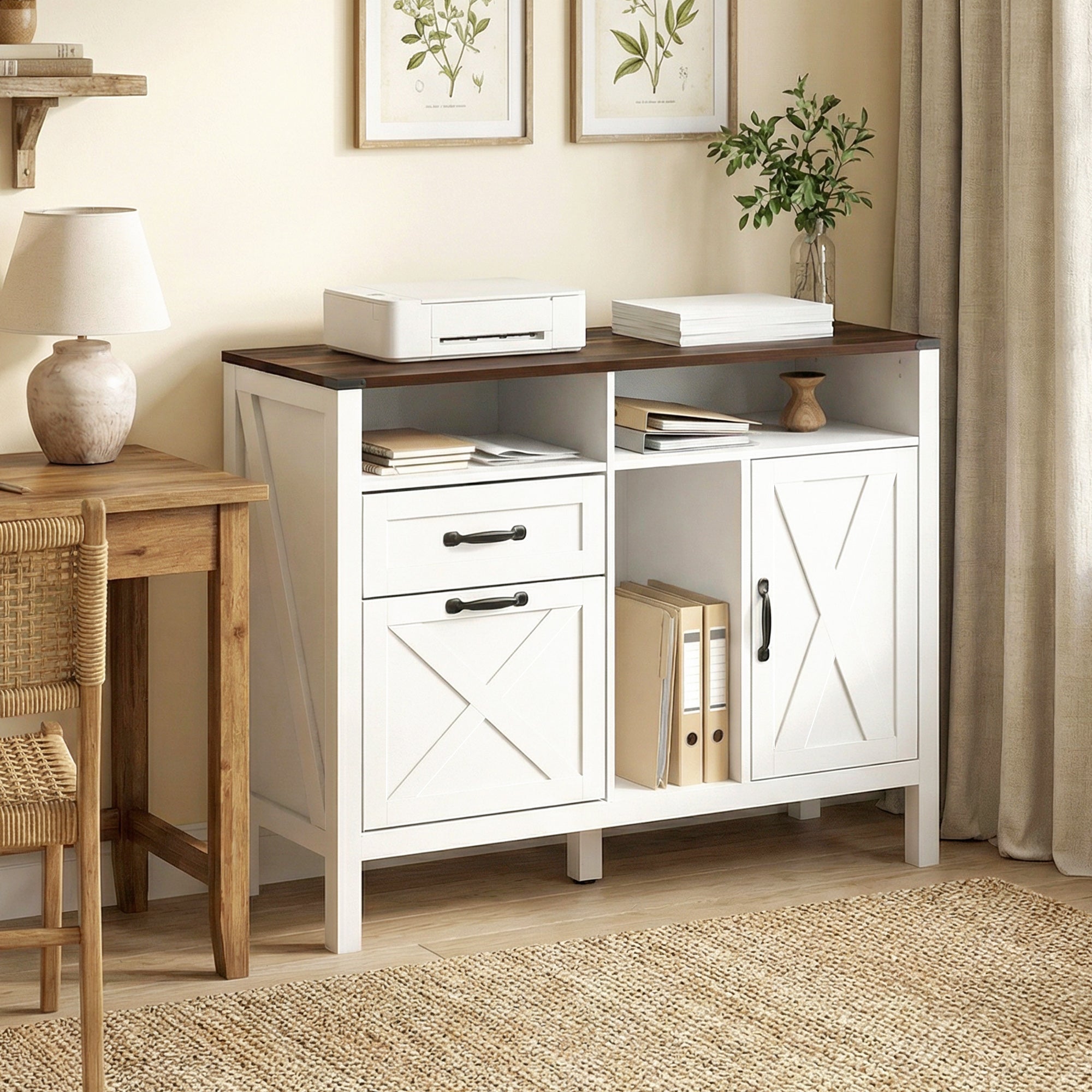 Lateral Filing Cabinet for Letter/A4 Hanging Files, File Cabinet with Open Compartments for Home Office, White-Office Products > Office Furniture > Office Cabinets & Cupboards-DECOROLALA