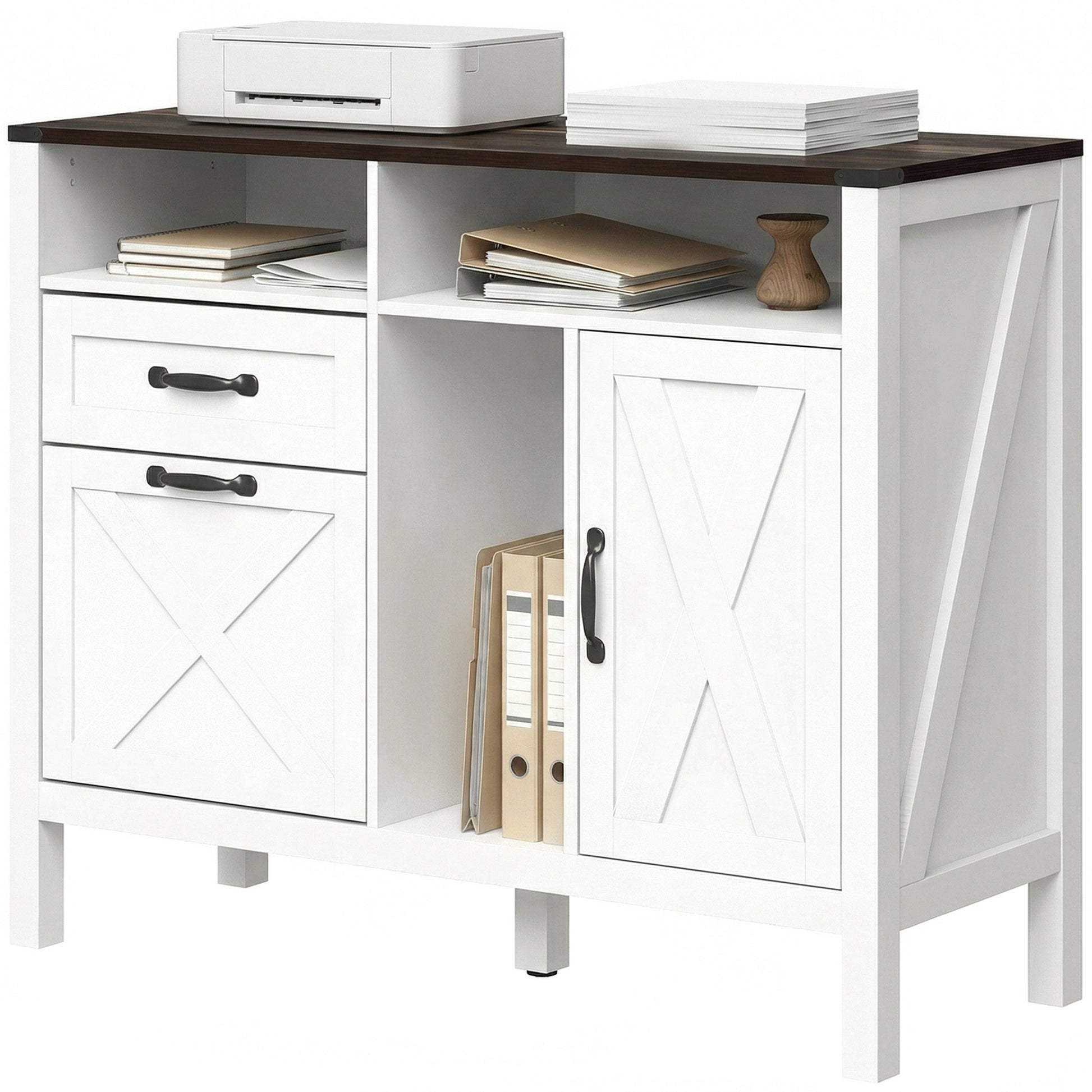 Lateral Filing Cabinet for Letter/A4 Hanging Files, File Cabinet with Open Compartments for Home Office, White-Office Products > Office Furniture > Office Cabinets & Cupboards-DECOROLALA