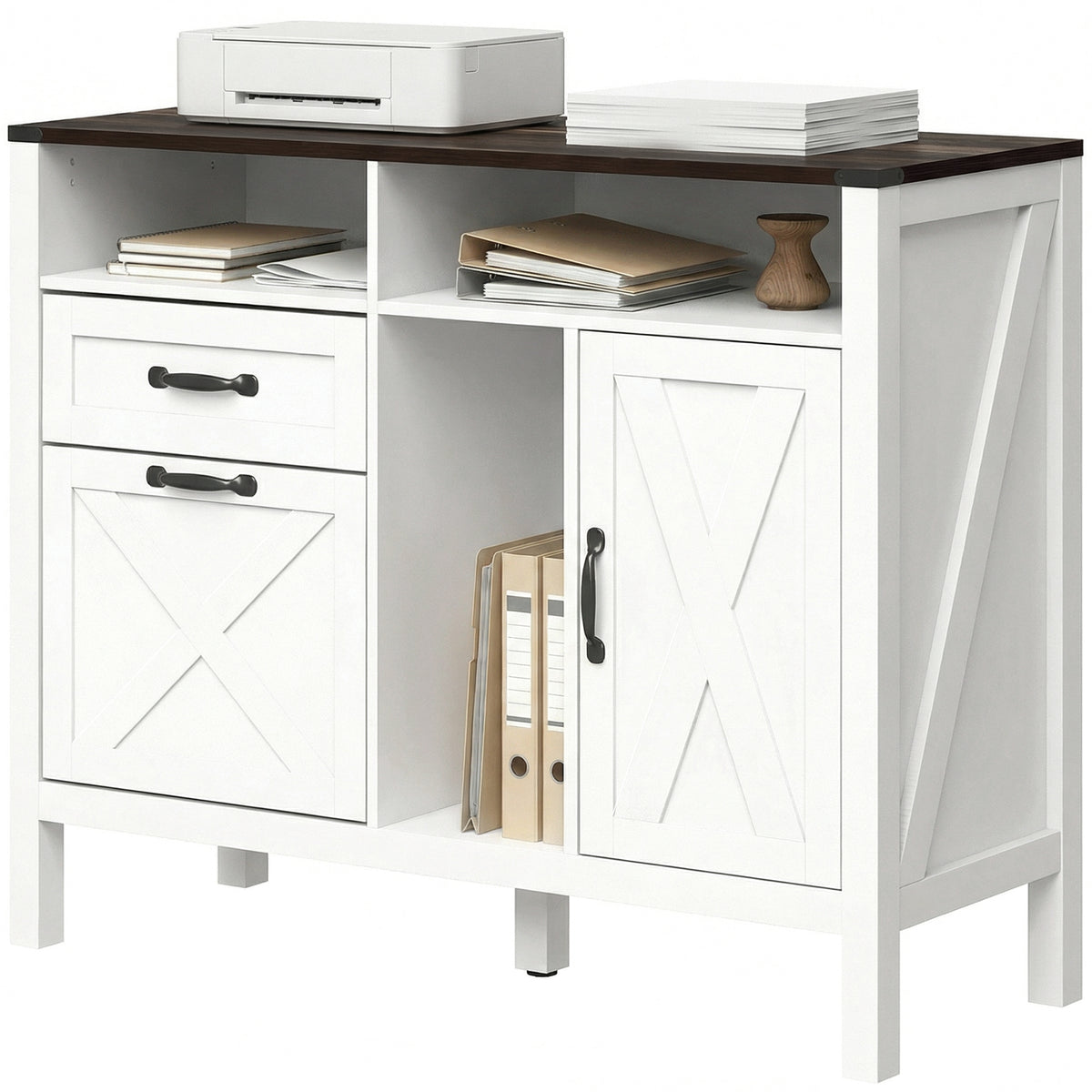 Lateral Filing Cabinet for Letter/A4 Hanging Files, File Cabinet with Open Compartments for Home Office, White-Office Storage Cabinets-DECOROLALA