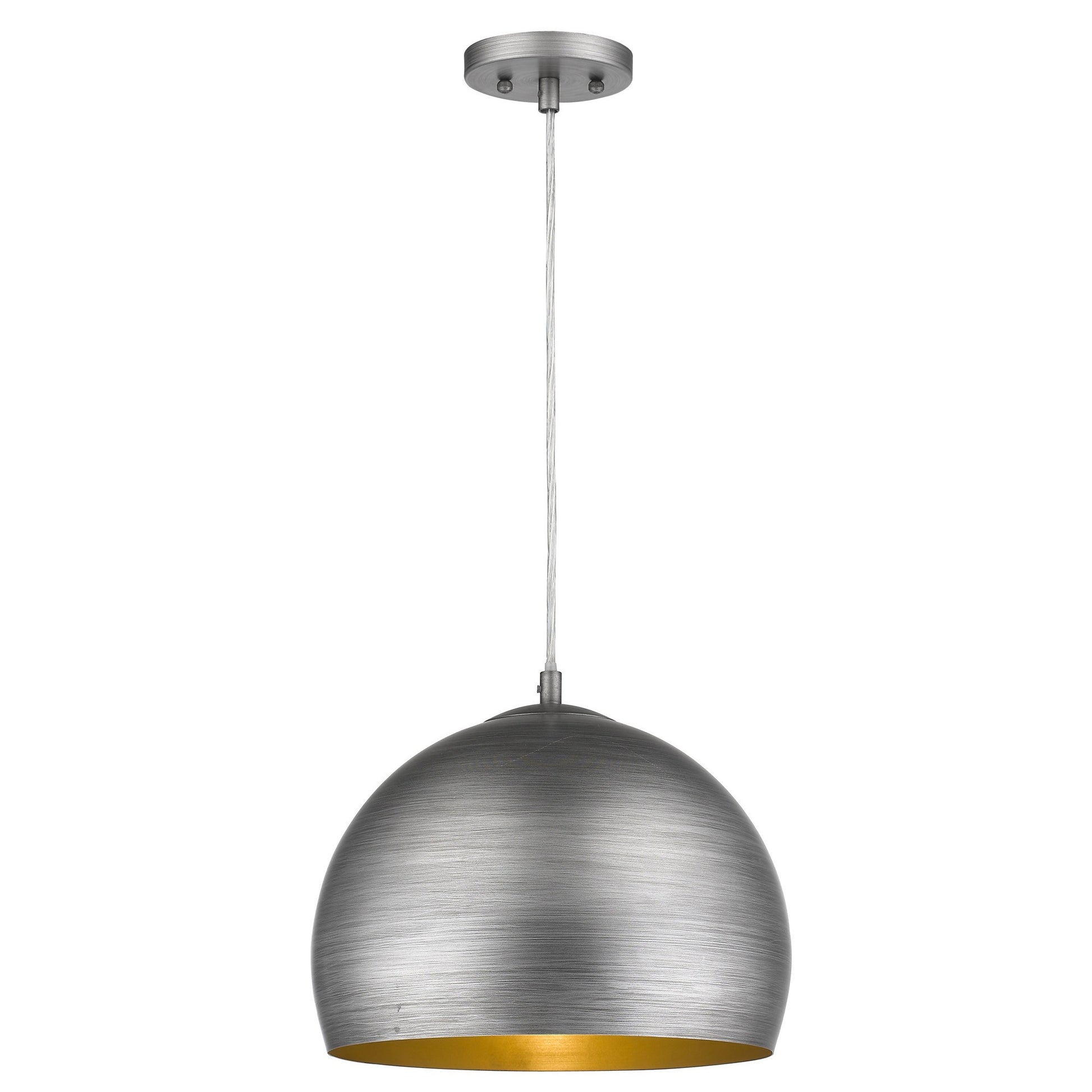 Latitude 1-Light Hand Painted Weathered Pewter Pendant With Gold Interior Shade (13.75")-Pendants-Hanging Lights-DECOROLALA