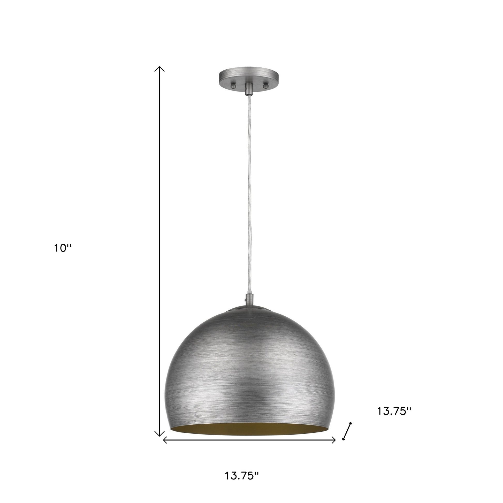 Latitude 1-Light Hand Painted Weathered Pewter Pendant With Gold Interior Shade (13.75")-Pendants-Hanging Lights-DECOROLALA