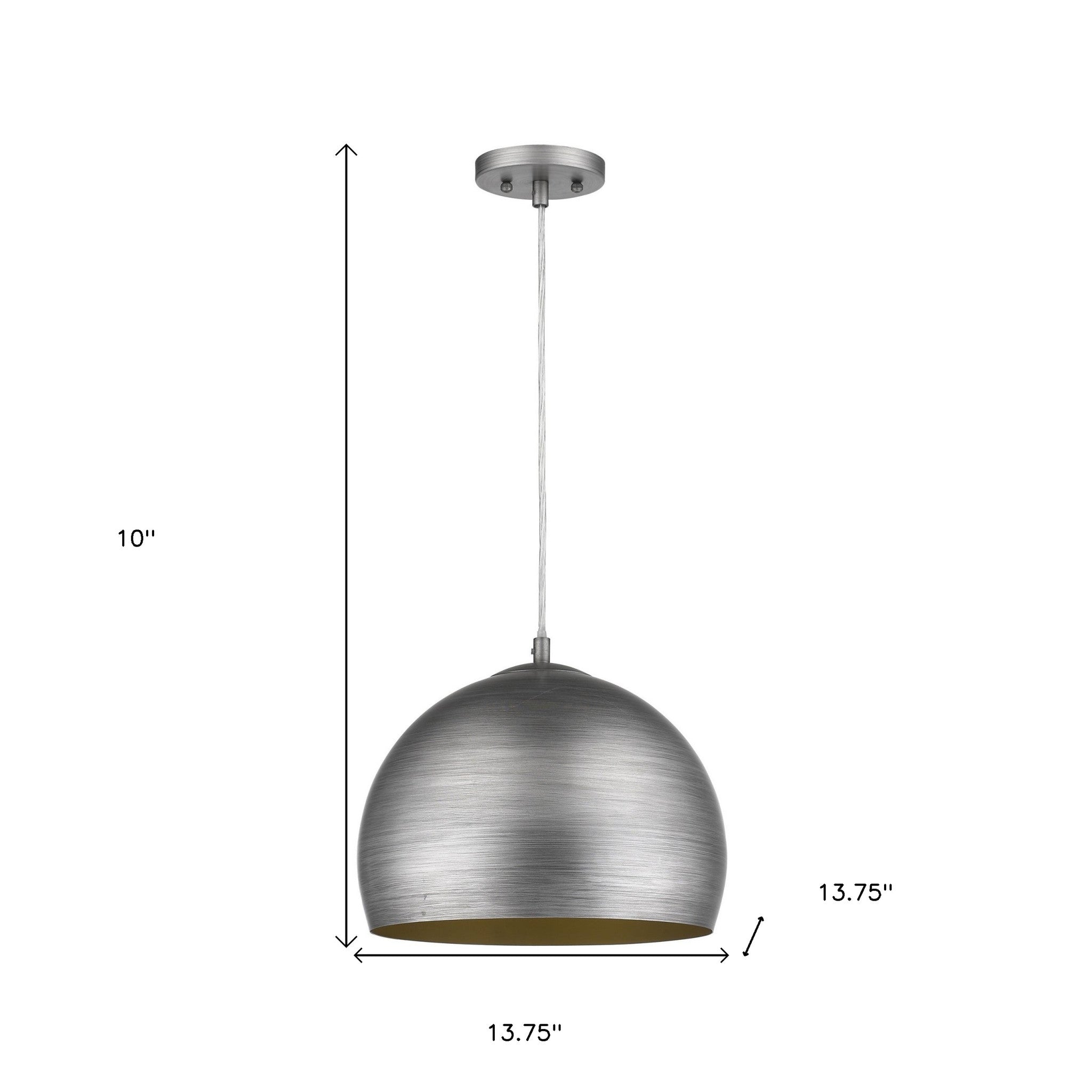 Latitude 1-Light Hand Painted Weathered Pewter Pendant With Gold Interior Shade (13.75")-Pendants-Hanging Lights-DECOROLALA