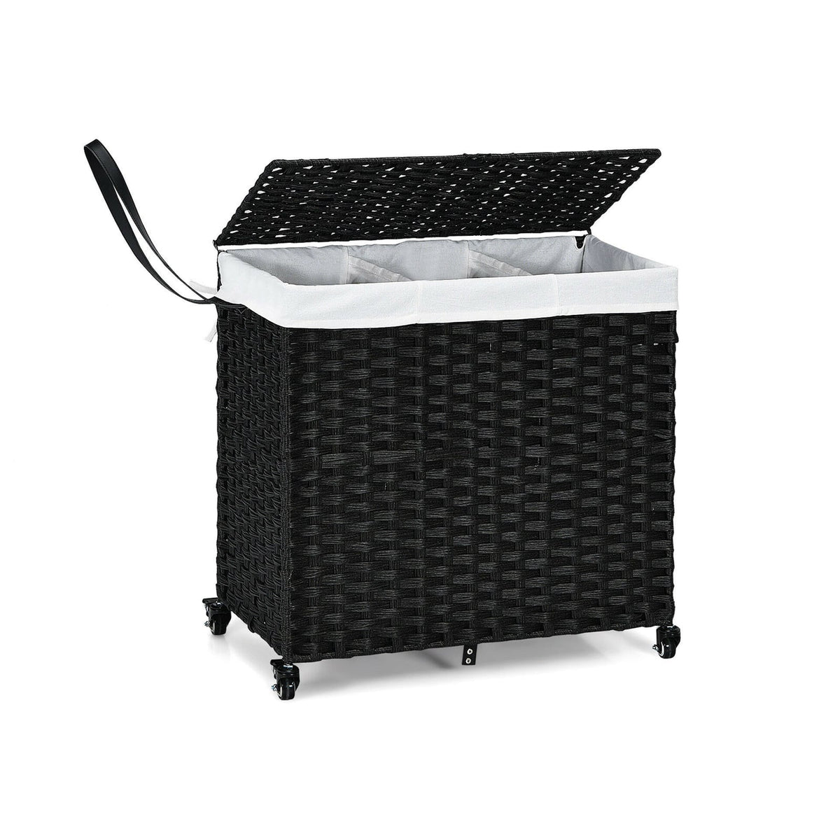 Laundry Hamper with Wheels and Lid-Black-Laundry Baskets-DECOROLALA