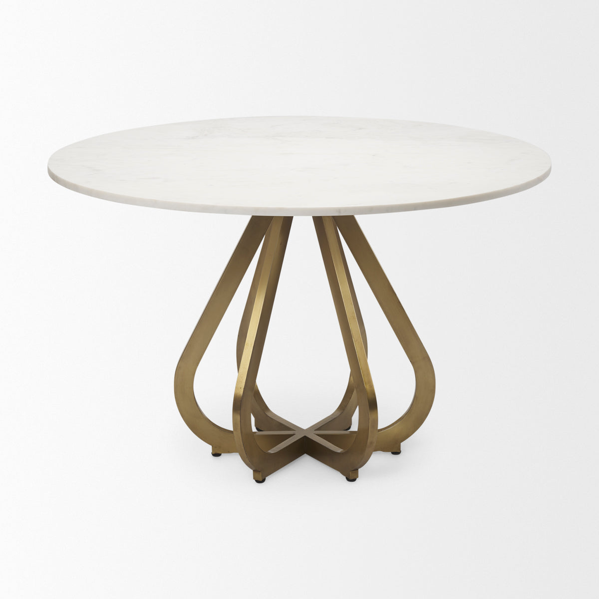Laurent 48"L x 48"W Dining Table | Modern | White Marble & Gold Metal | Seats 4-Dining Tables-DECOROLALA