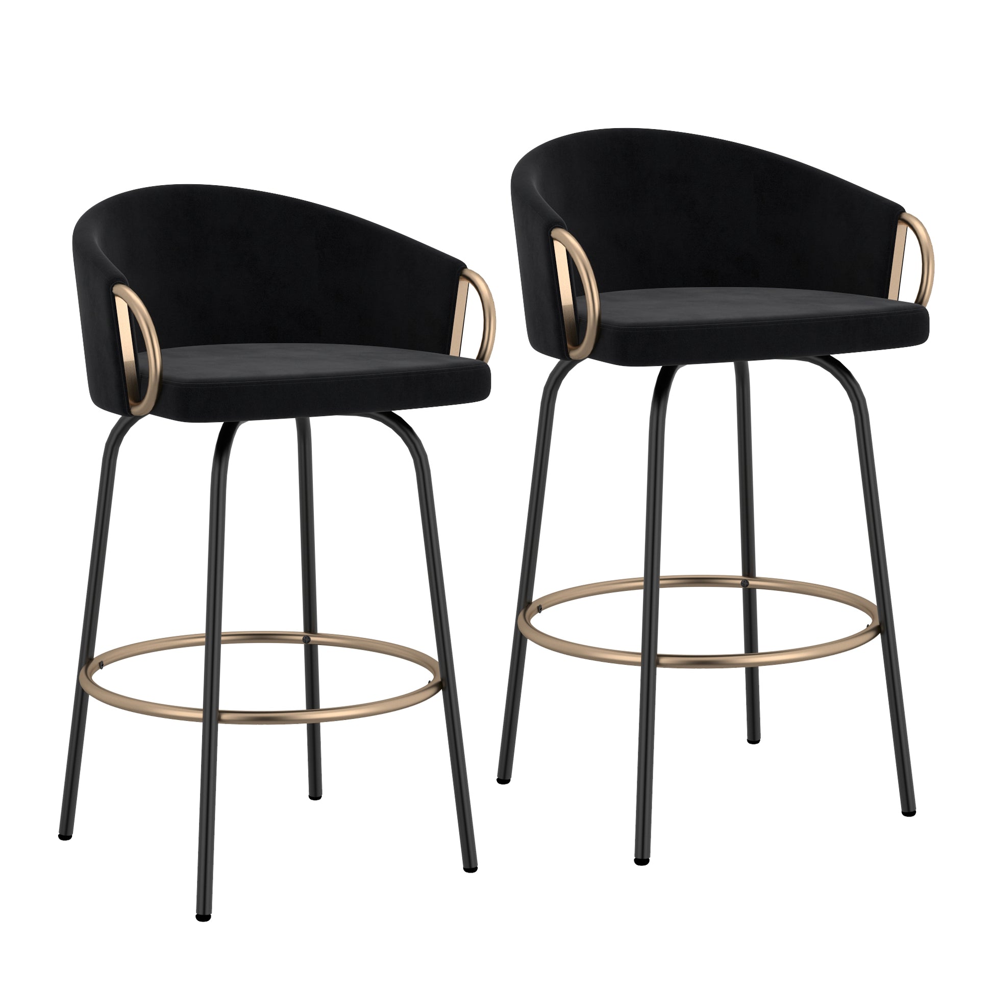Lavo 26" Counter Stool - Black Velvet with Gold Accents-DECOROLALA