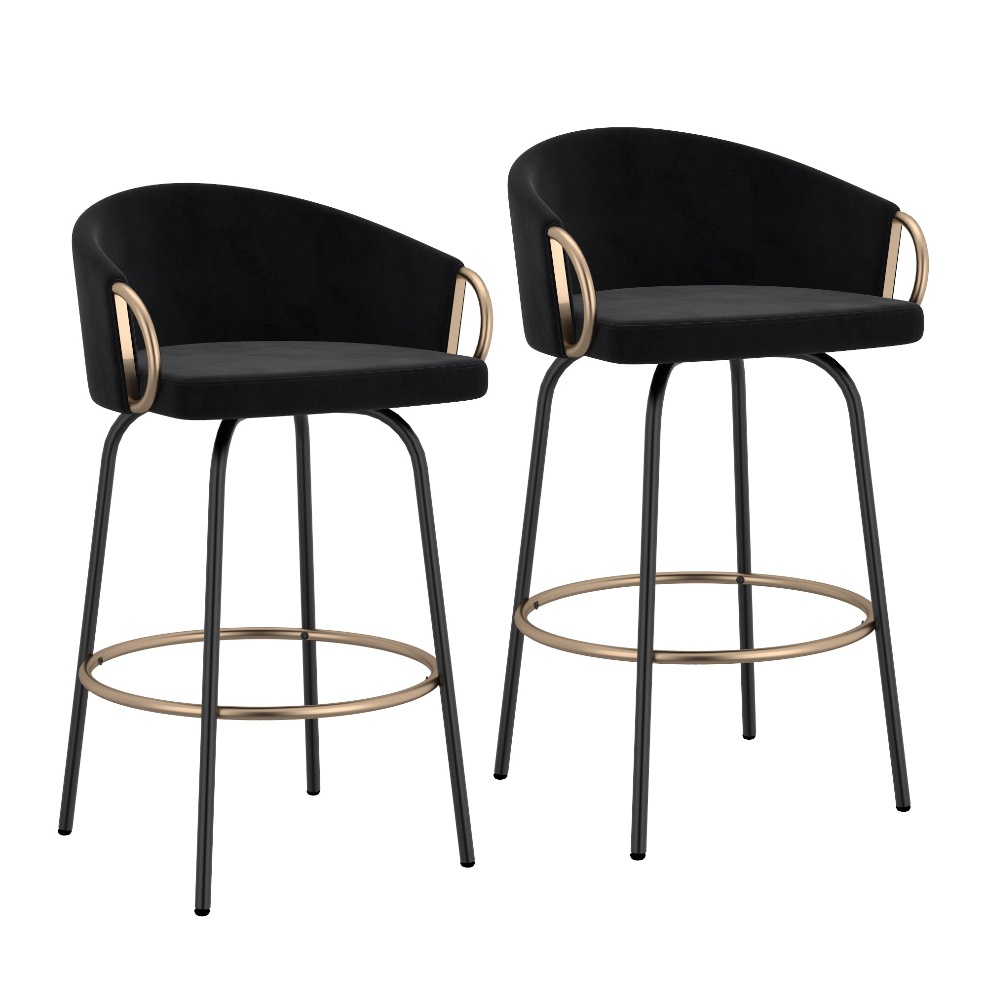 Lavo 26" Counter Stool - Black Velvet with Gold Accents-DECOROLALA