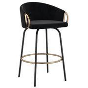 Lavo 26" Counter Stool - Black Velvet with Gold Accents-DECOROLALA