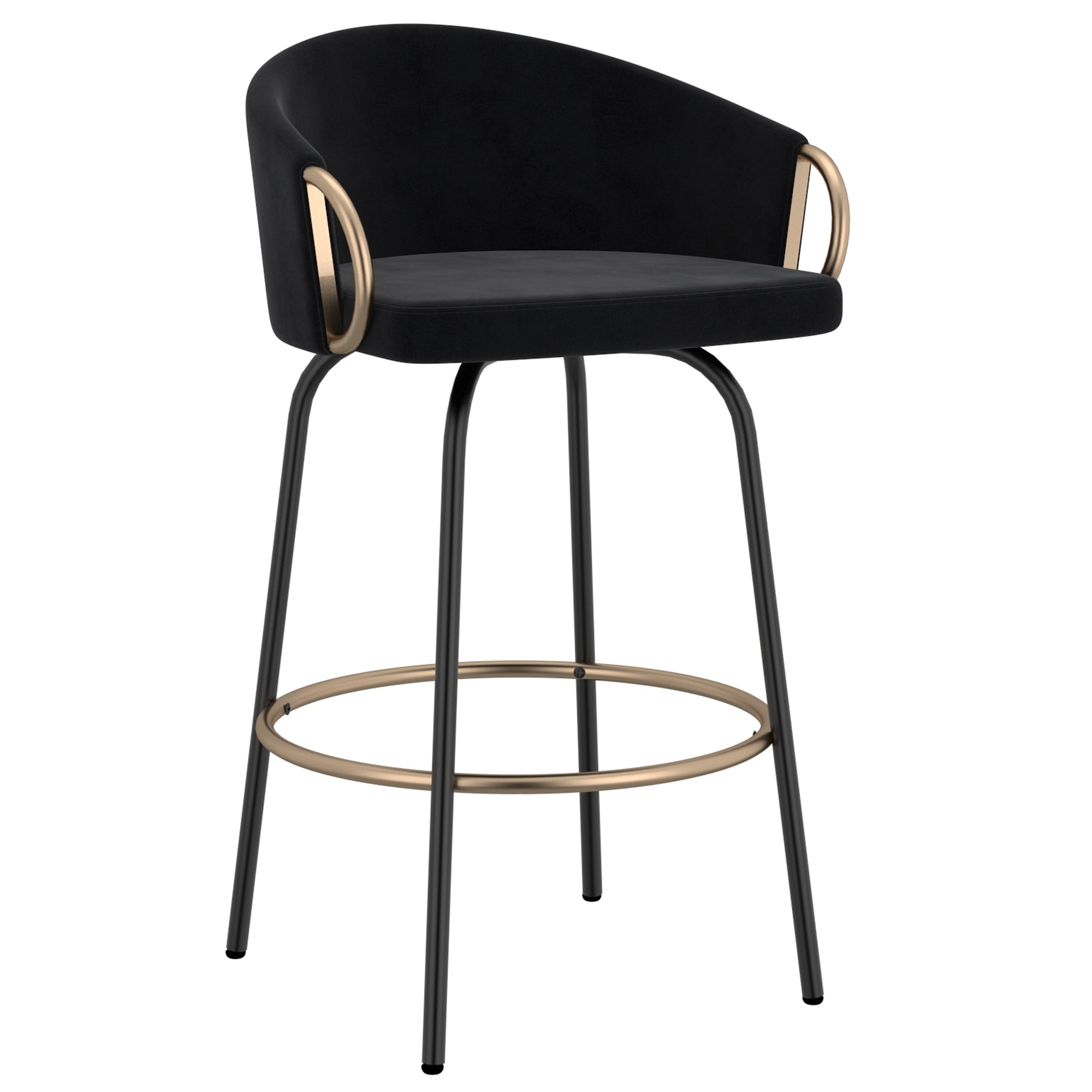 Lavo 26" Counter Stool - Black Velvet with Gold Accents-DECOROLALA
