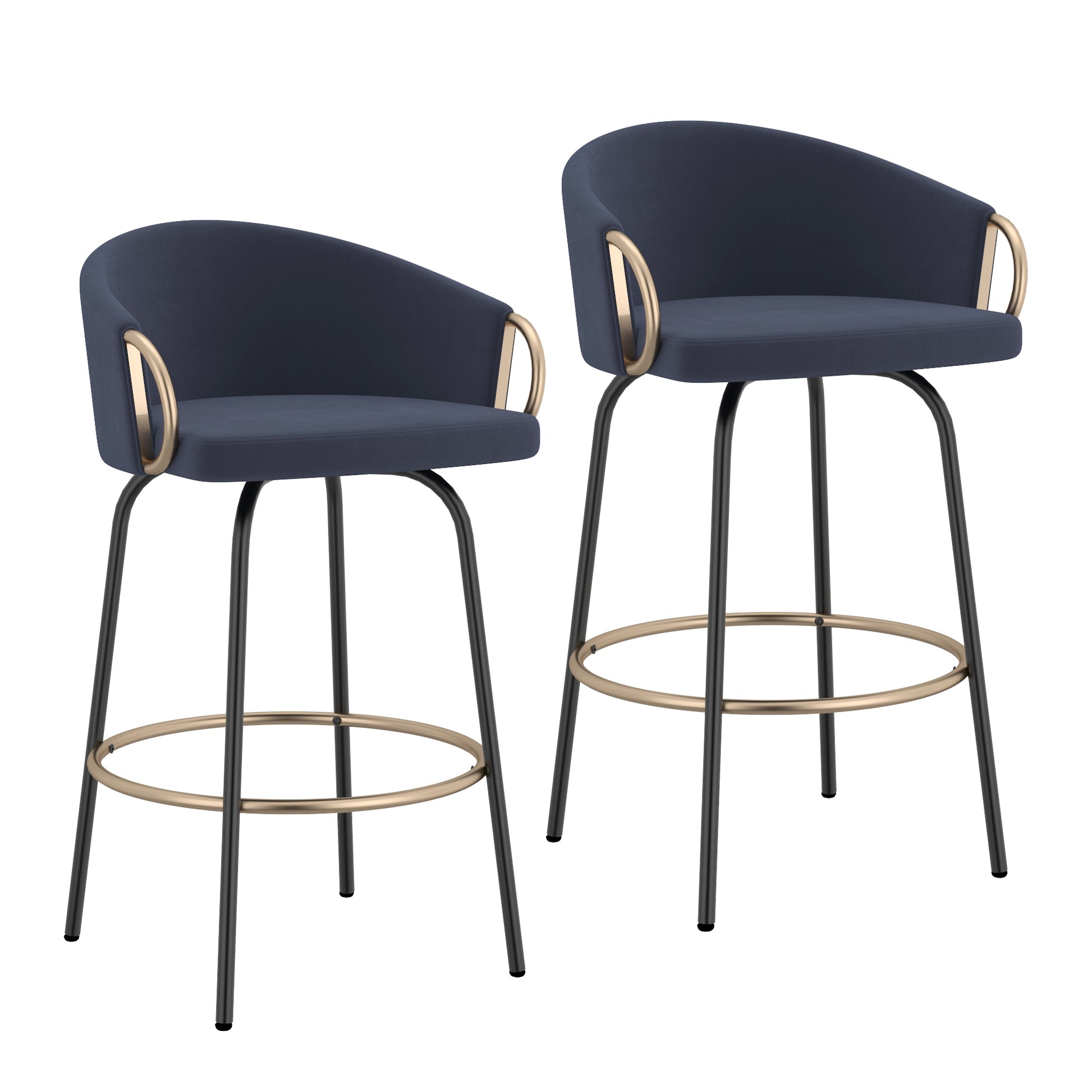 Lavo 26" Counter Stool - Blue Velvet with Gold Accents-DECOROLALA
