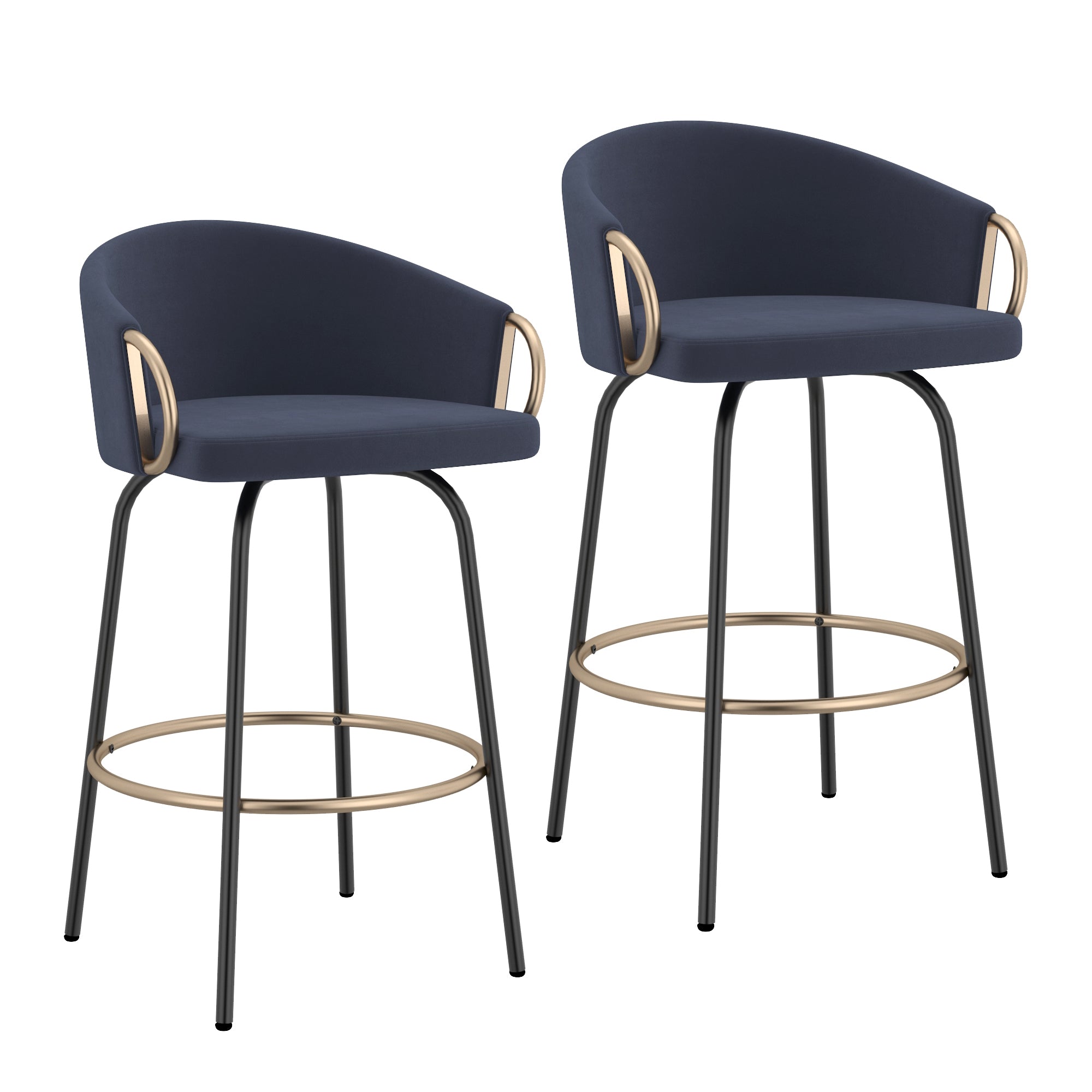 Lavo 26" Counter Stool - Blue Velvet with Gold Accents-DECOROLALA