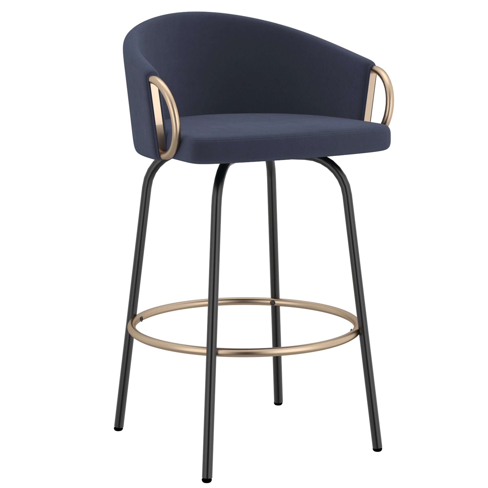 Lavo 26" Counter Stool - Blue Velvet with Gold Accents-DECOROLALA