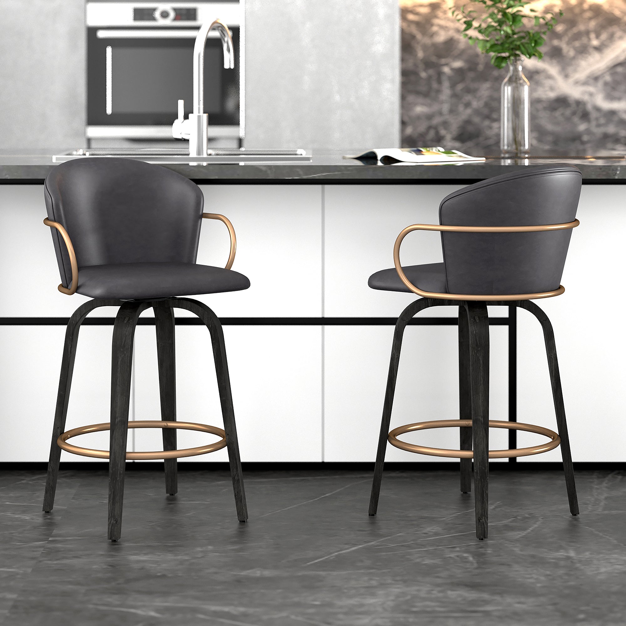 Lawson 26" Counter Stool - Charcoal Faux Leather & Gold-DECOROLALA
