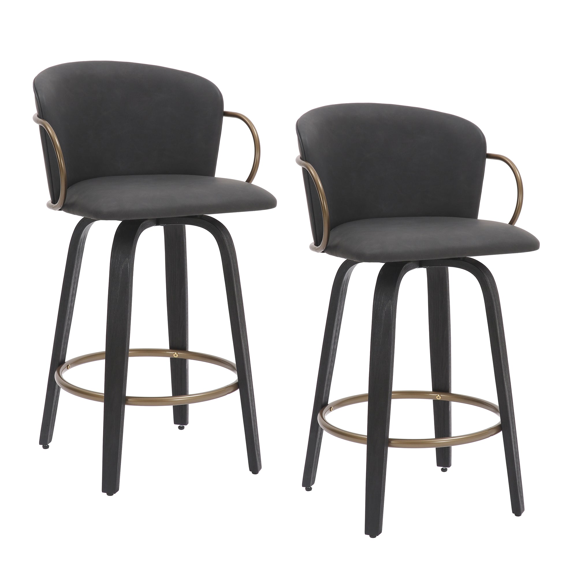 Lawson 26" Counter Stool - Charcoal Faux Leather & Gold-DECOROLALA