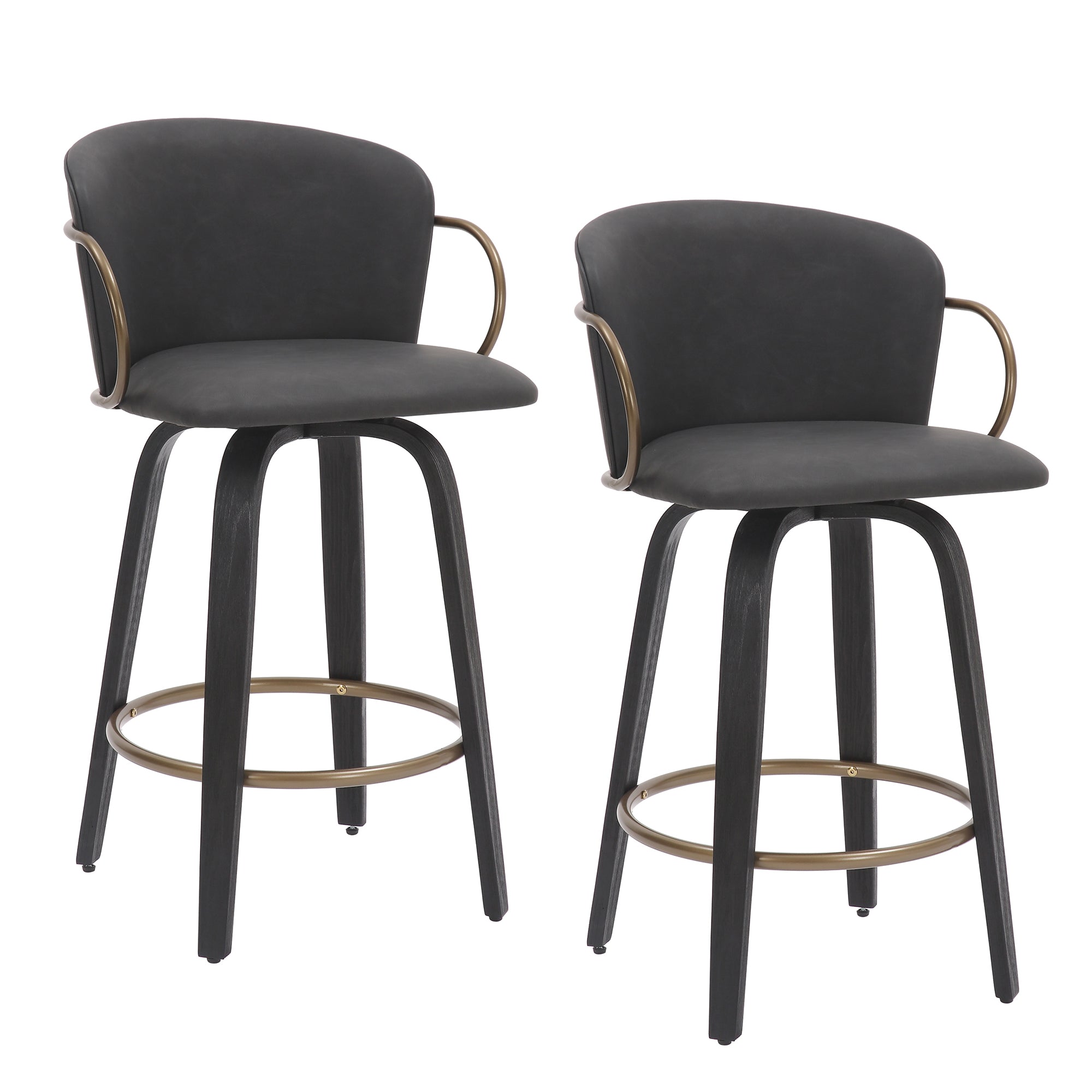 Lawson 26" Counter Stool - Charcoal Faux Leather & Gold-DECOROLALA