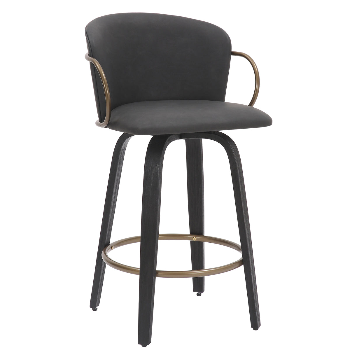 Lawson 26" Counter Stool - Charcoal Faux Leather & Gold-Bar Stools-DECOROLALA