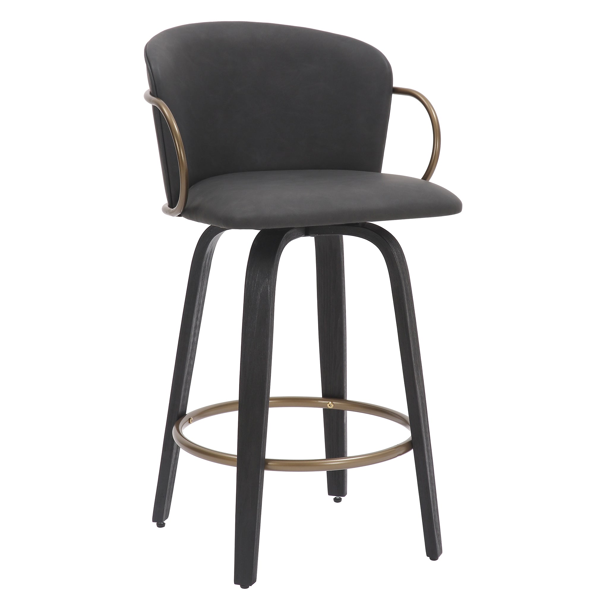 Lawson 26" Counter Stool - Charcoal Faux Leather & Gold-DECOROLALA