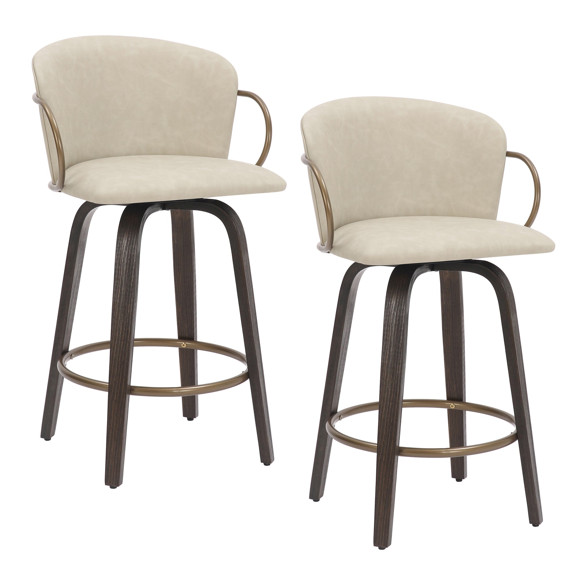 Lawson 26" Counter Stool - Ivory Faux Leather and Gold-DECOROLALA