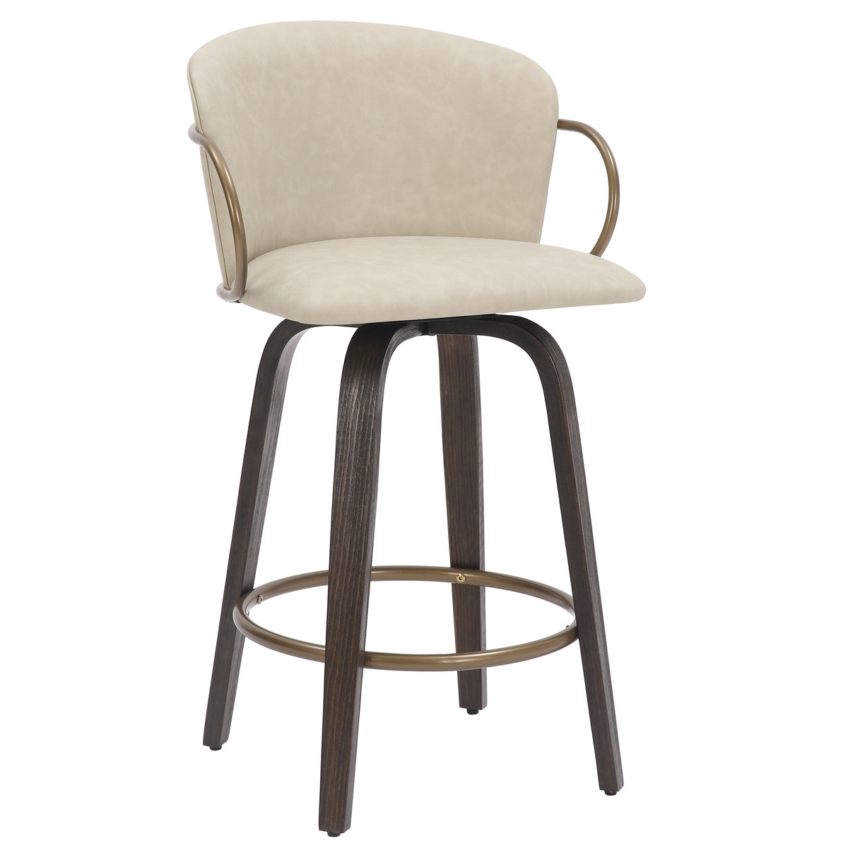Lawson 26" Counter Stool - Ivory Faux Leather and Gold-Bar Stools-DECOROLALA