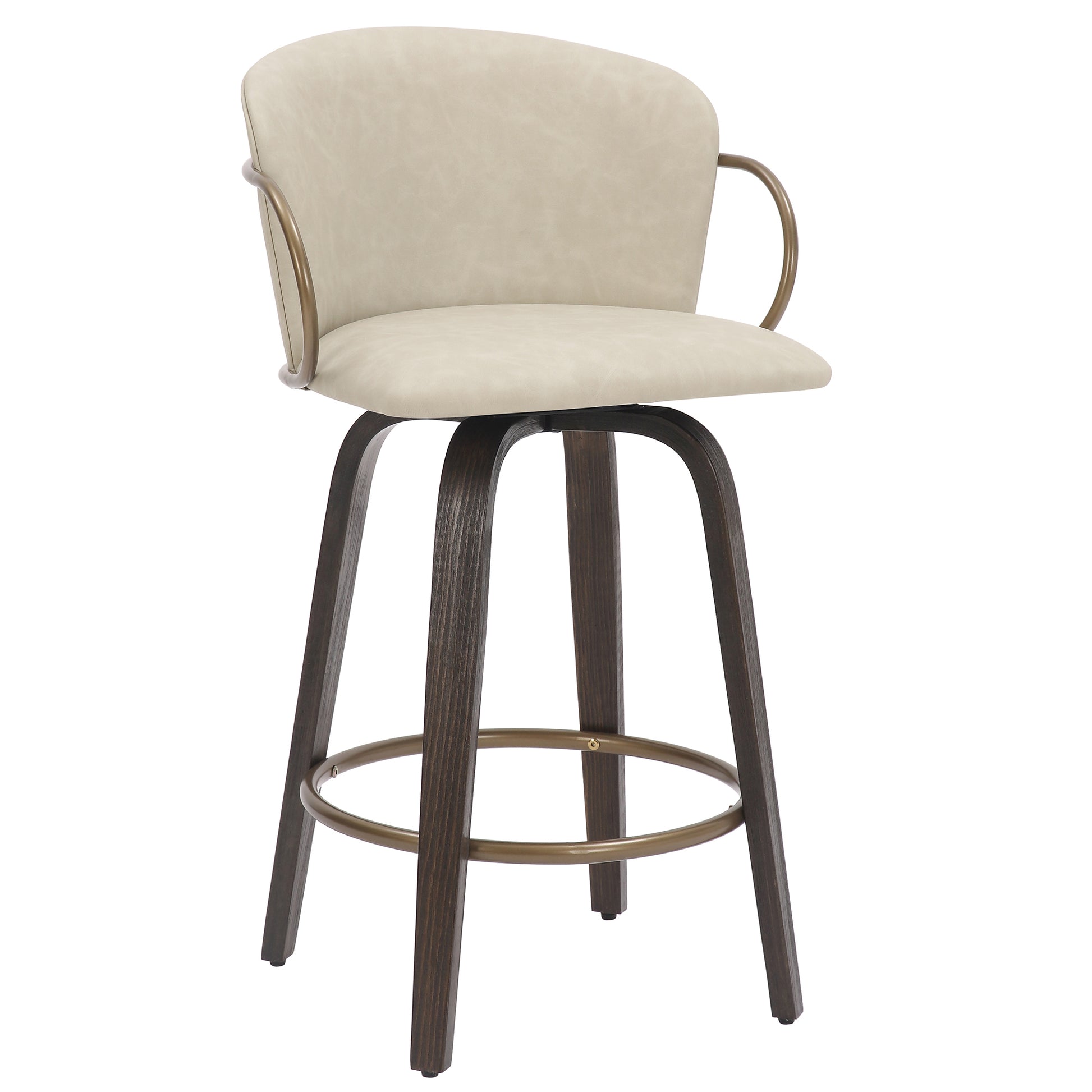 Lawson 26" Counter Stool - Ivory Faux Leather and Gold-DECOROLALA