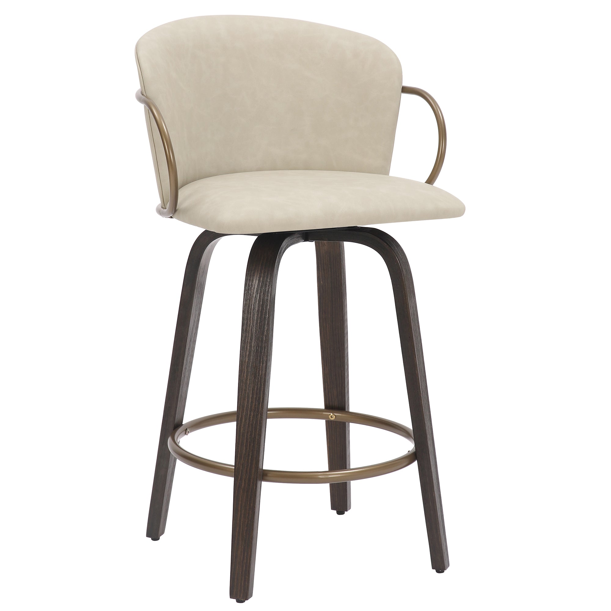 Lawson 26" Counter Stool - Ivory Faux Leather and Gold-DECOROLALA