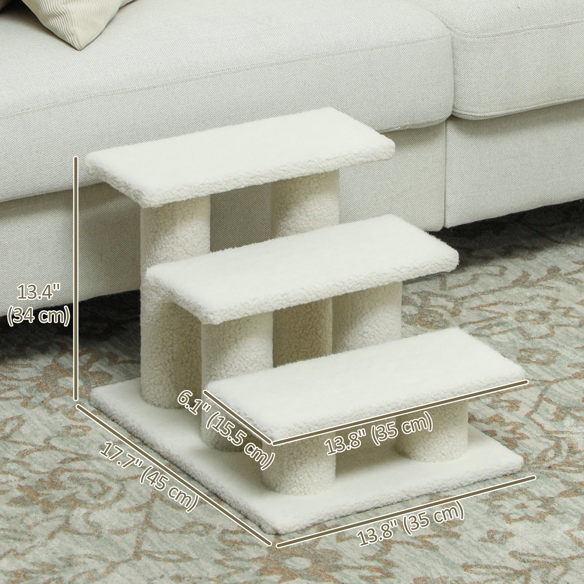 18" 3 Tier Pet Stairs Dog Cat Step Scratch Post Furniture, Beige