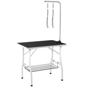 Dog Grooming Table w/ Adjustable Arm, Mesh Tray,  Two Nooses, Rubber Surface, 35" x 24" x 61", Black