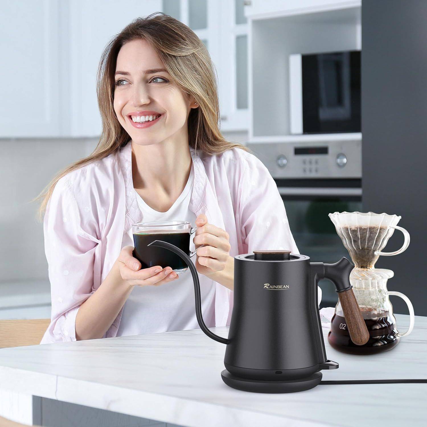 Leak-Proof Gooseneck Electric Kettle for Coffee Brewing, Stainless Steel-Kettle-DECOROLALA
