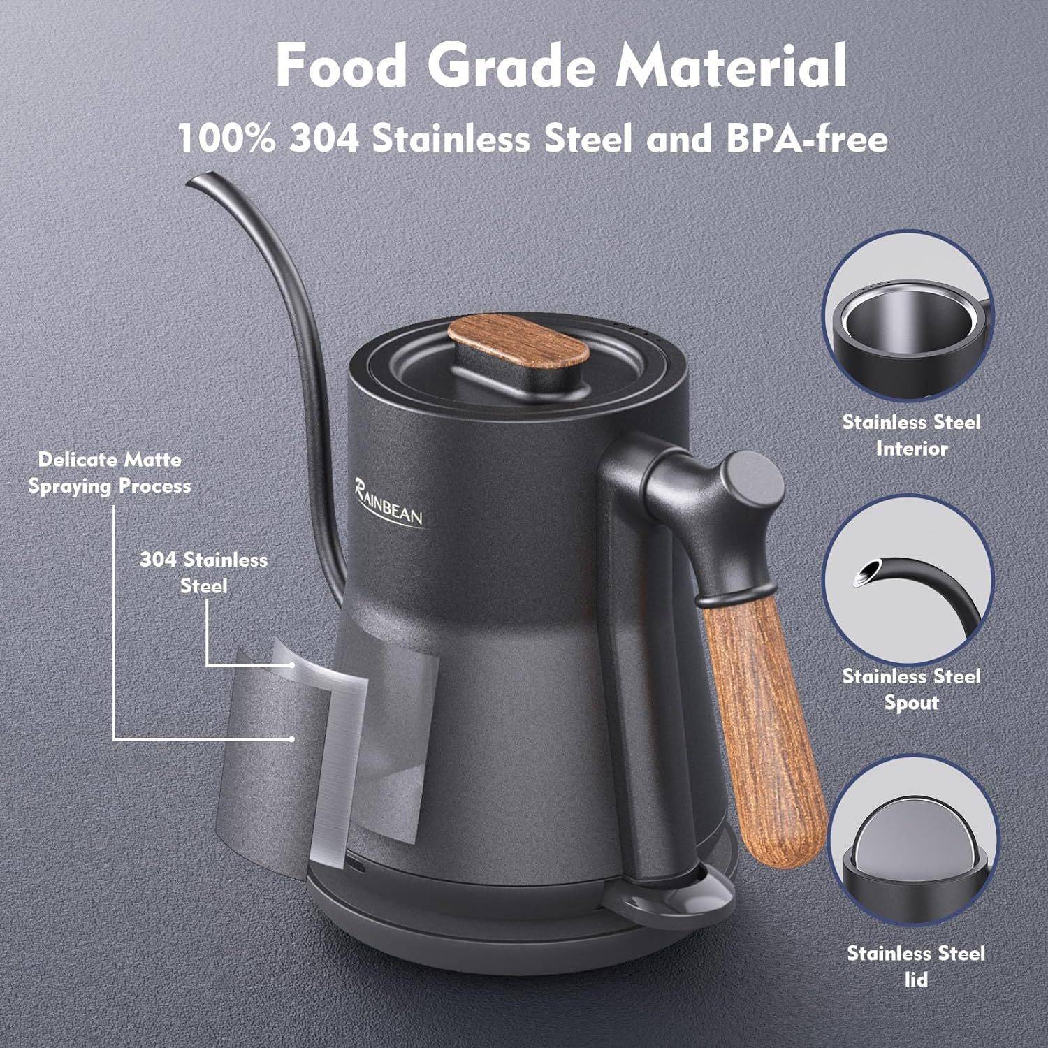 Leak-Proof Gooseneck Electric Kettle for Coffee Brewing, Stainless Steel-Kettle-DECOROLALA