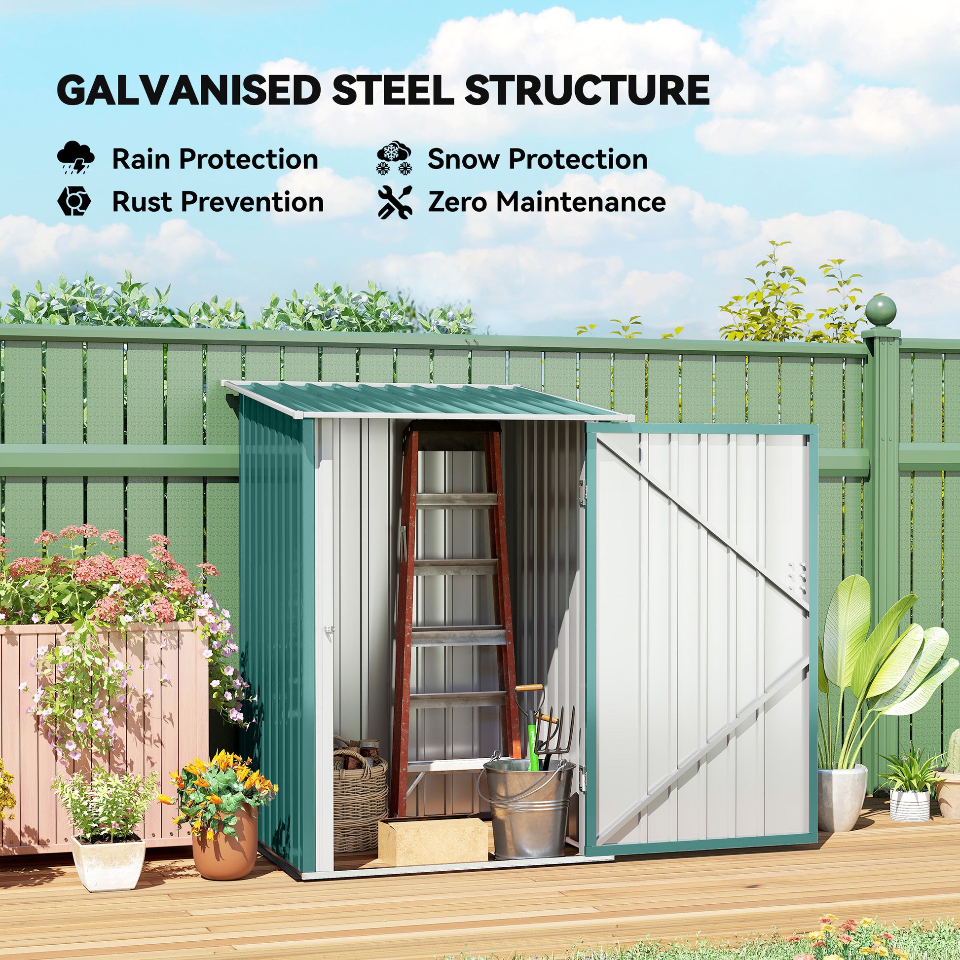 Lean-to Garden Storage Shed - 3.3' x 3.4' Green Steel Tool House-Patio & Garden > Lawn & Garden > Sheds-DECOROLALA