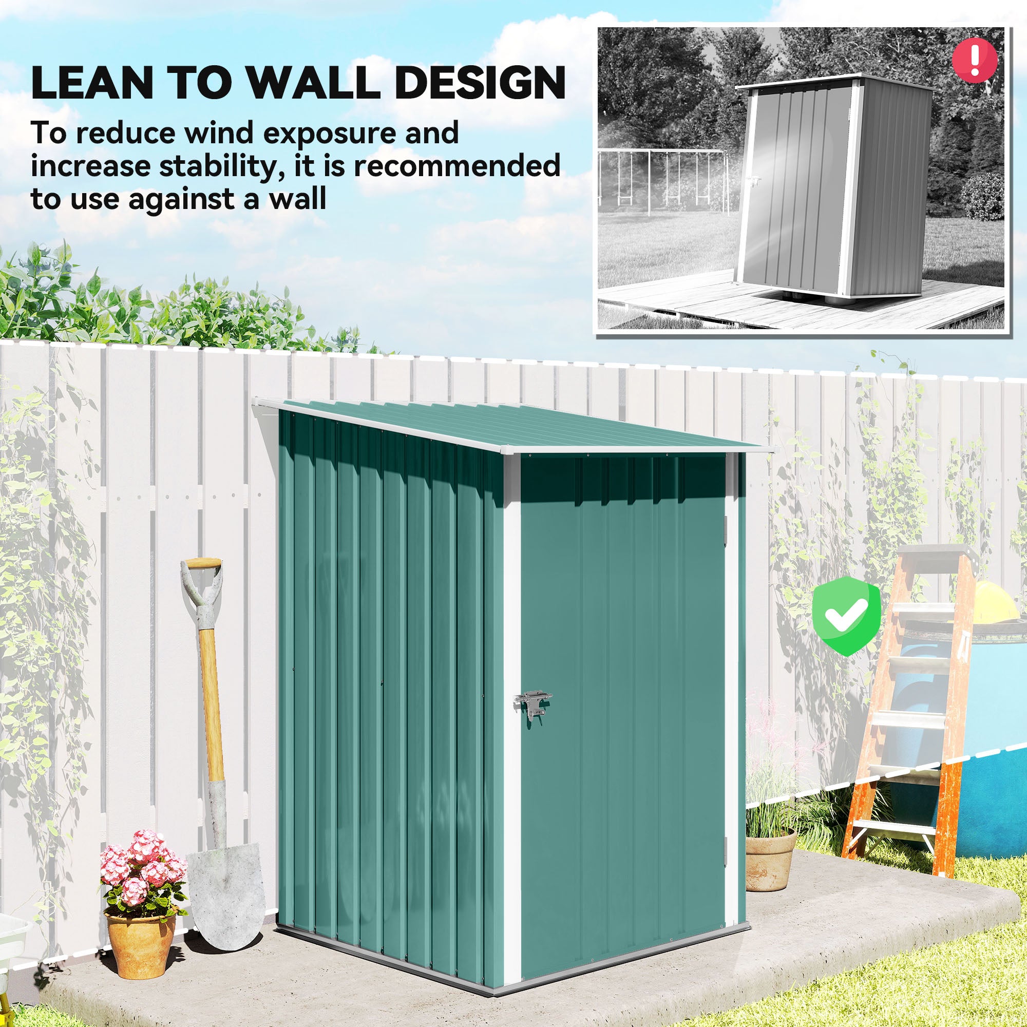 Lean-to Garden Storage Shed - 3.3' x 3.4' Green Steel Tool House-Patio & Garden > Lawn & Garden > Sheds-DECOROLALA