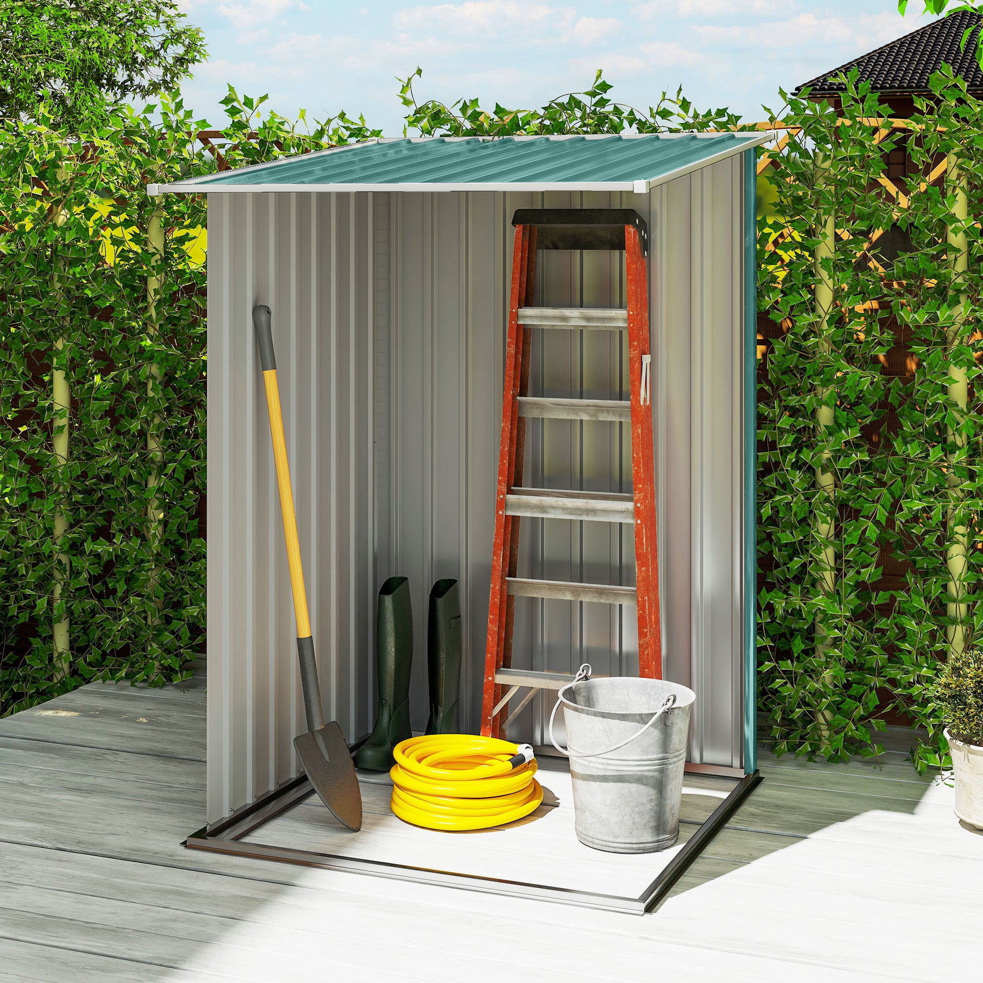 Lean-to Garden Storage Shed - 3.3' x 3.4' Green Steel Tool House-Patio & Garden > Lawn & Garden > Sheds-DECOROLALA