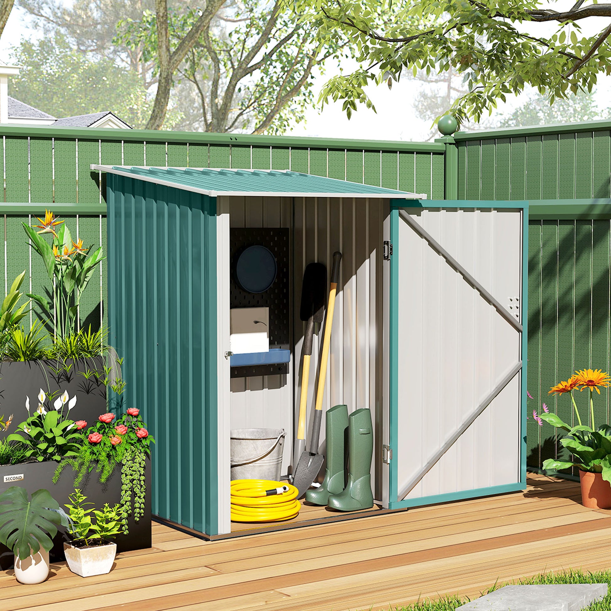 Lean-to Garden Storage Shed - 3.3' x 3.4' Green Steel Tool House-Patio & Garden > Lawn & Garden > Sheds-DECOROLALA