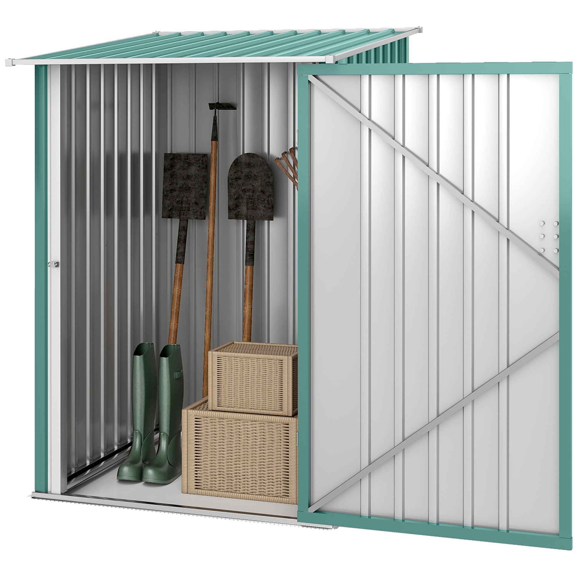 Lean-to Garden Storage Shed - 3.3' x 3.4' Green Steel Tool House-Patio & Garden > Lawn & Garden > Sheds-DECOROLALA