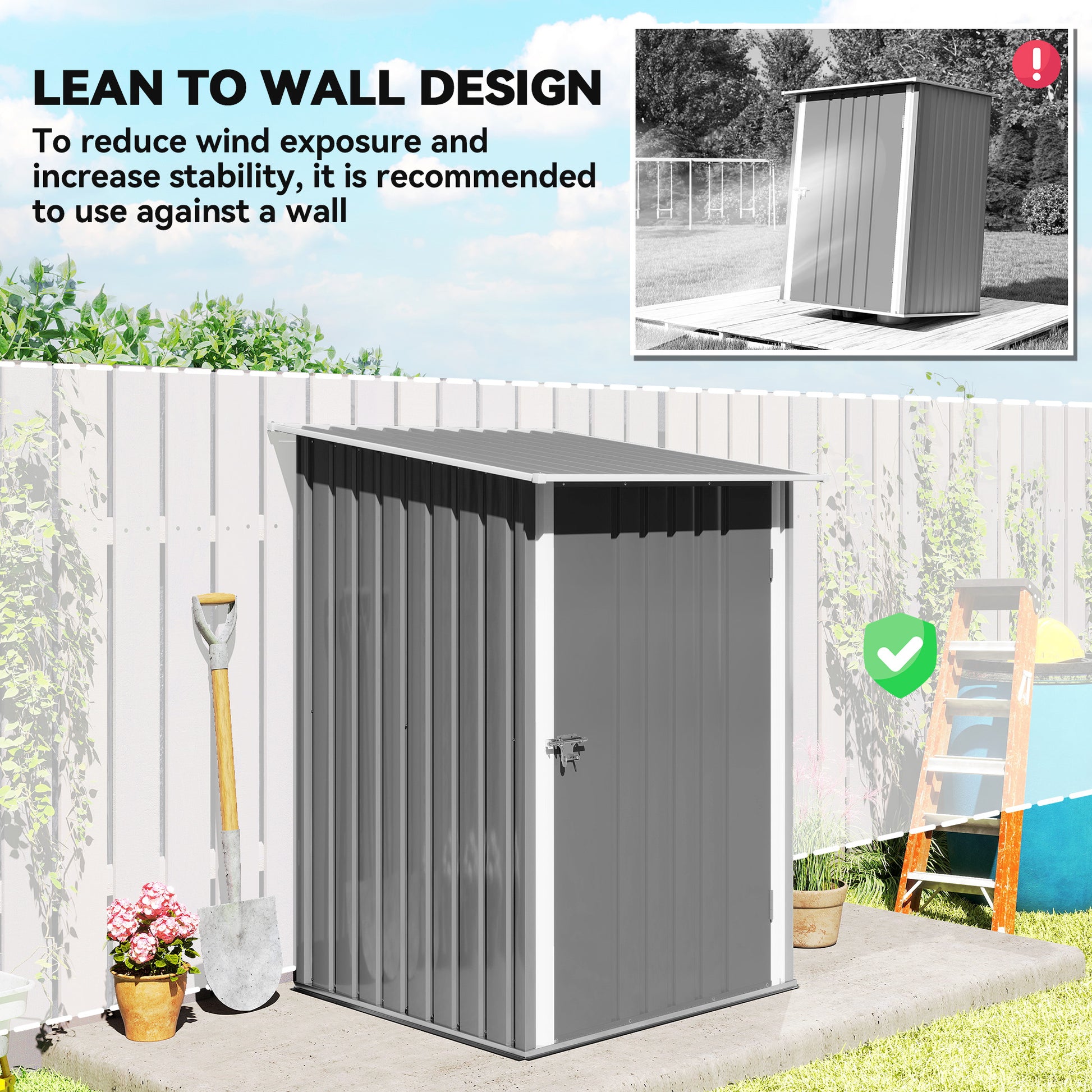 Lean-to Garden Storage Shed - Light Grey Galvanized Steel-Patio & Garden > Lawn & Garden > Sheds-DECOROLALA