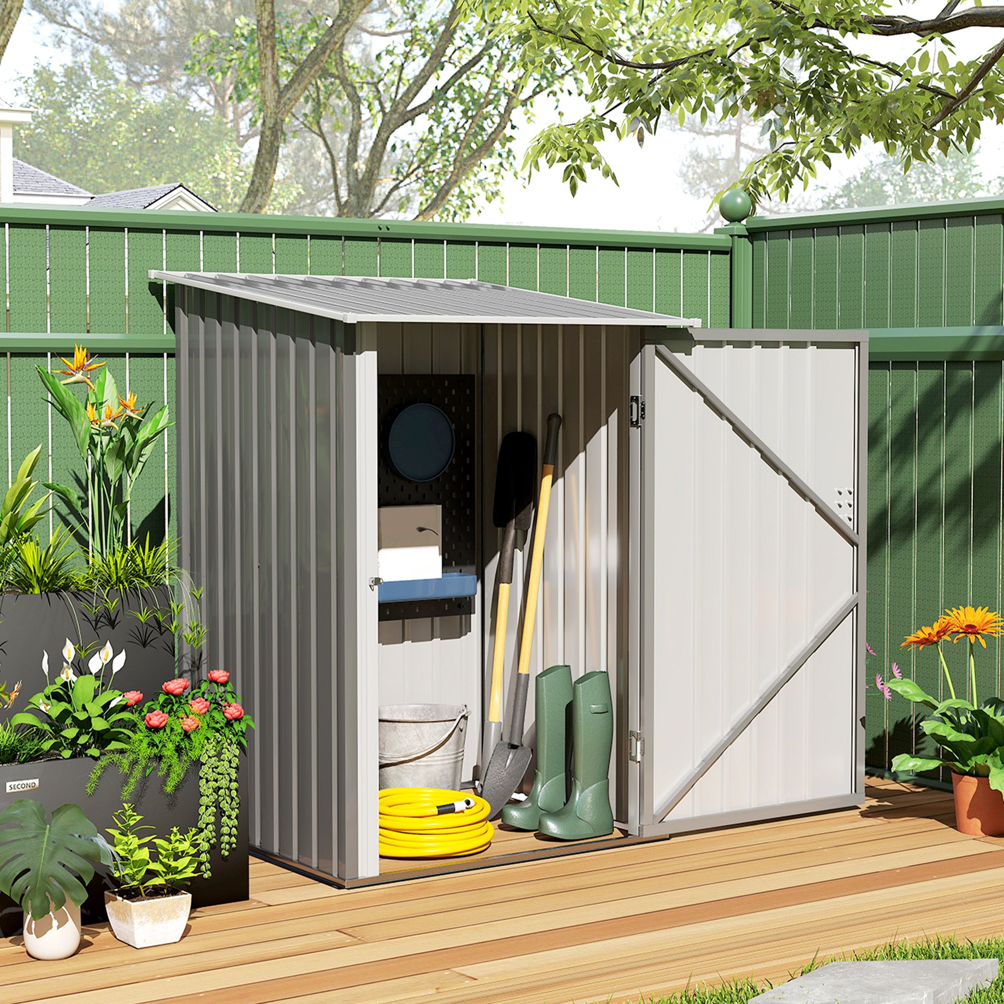 Lean-to Garden Storage Shed - Light Grey Galvanized Steel-Patio & Garden > Lawn & Garden > Sheds-DECOROLALA
