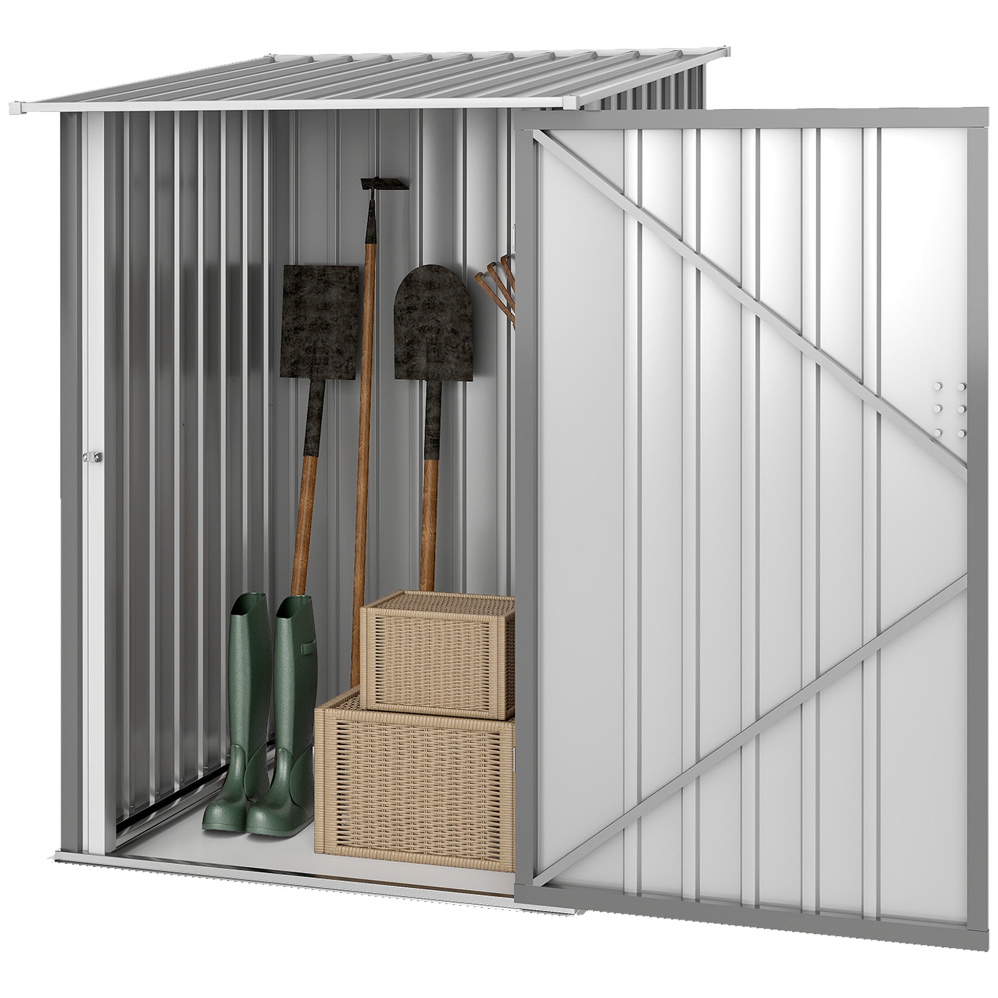 Lean-to Garden Storage Shed - Light Grey Galvanized Steel-Patio & Garden > Lawn & Garden > Sheds-DECOROLALA