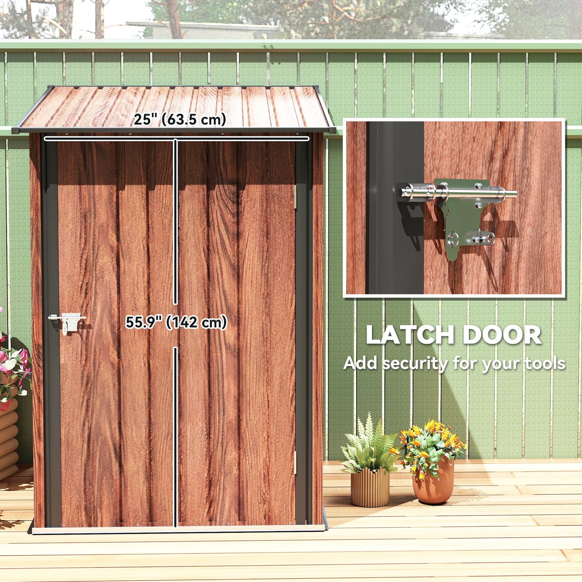 Lean-to Garden Storage Shed - Teak Galvanized Steel 3.3' x 3.4'-Patio & Garden > Lawn & Garden > Sheds-DECOROLALA