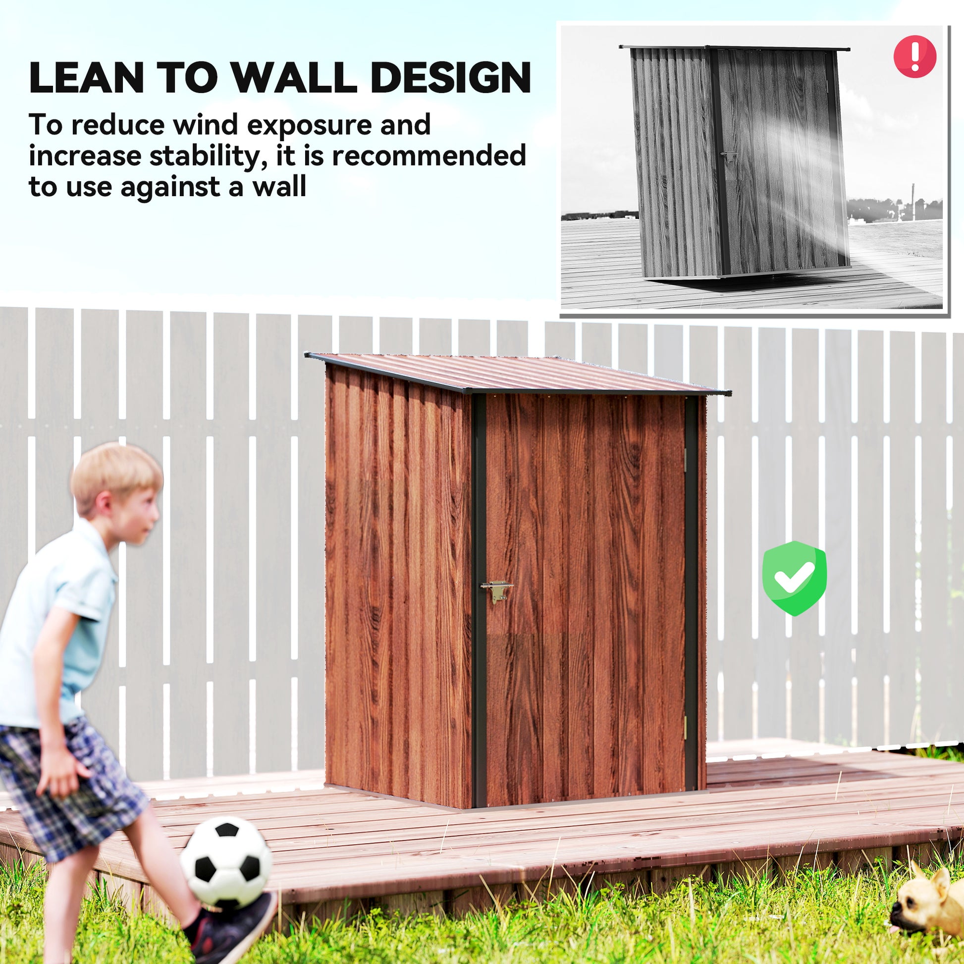 Lean-to Garden Storage Shed - Teak Galvanized Steel 3.3' x 3.4'-Patio & Garden > Lawn & Garden > Sheds-DECOROLALA
