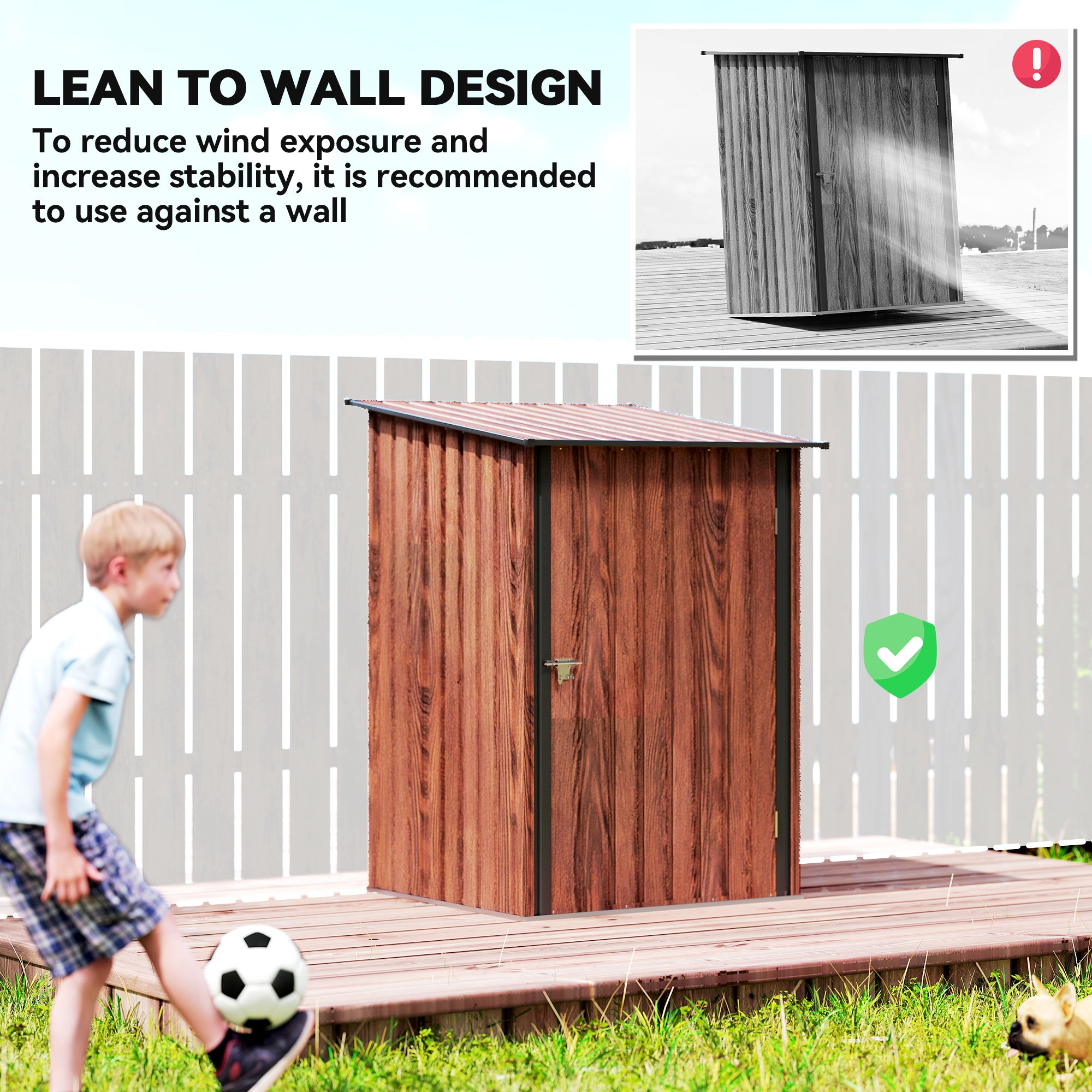 Lean-to Garden Storage Shed - Teak Galvanized Steel 3.3' x 3.4'-Patio & Garden > Lawn & Garden > Sheds-DECOROLALA