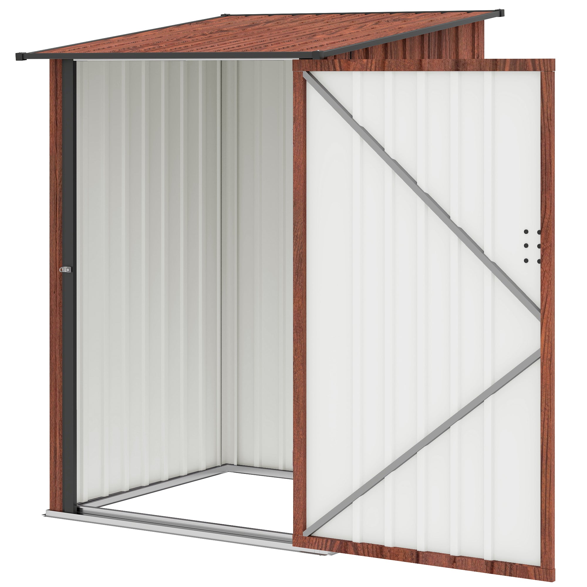 Lean-to Garden Storage Shed - Teak Galvanized Steel 3.3' x 3.4'-Patio & Garden > Lawn & Garden > Sheds-DECOROLALA