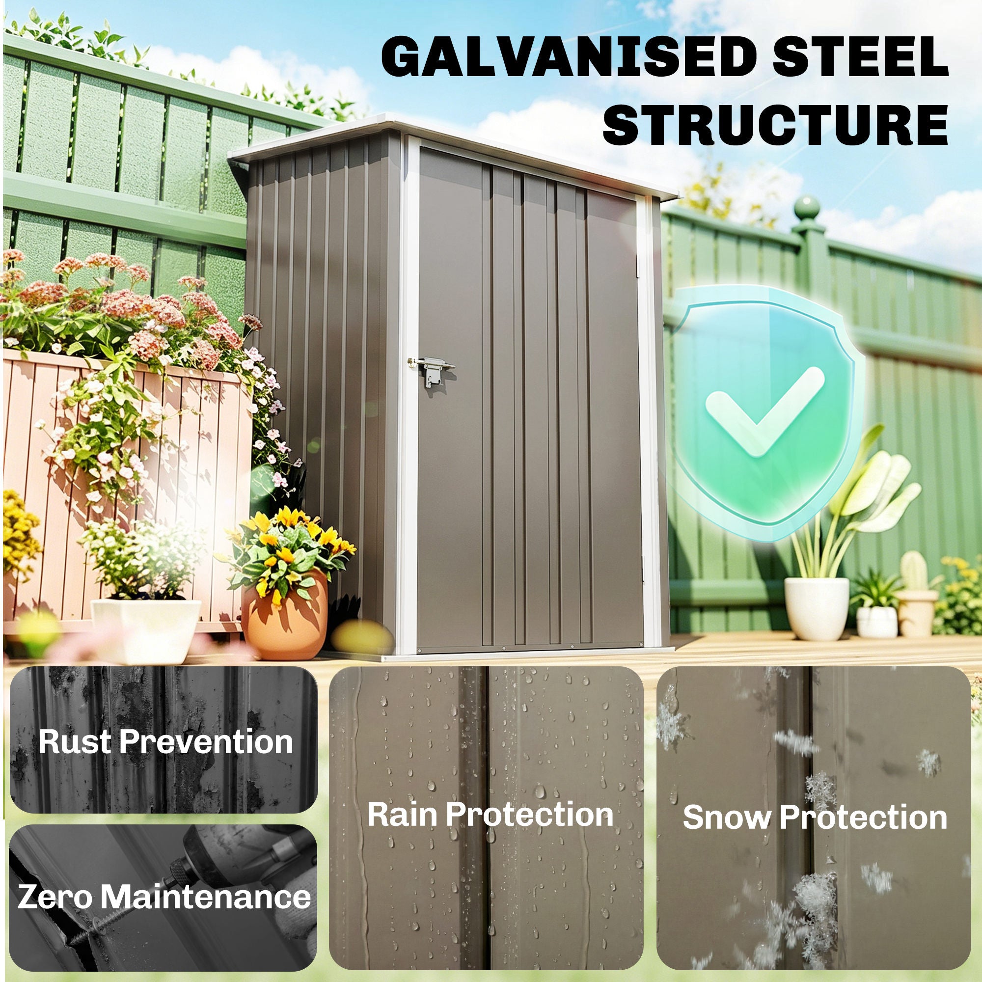 Lean-to Outdoor Storage Shed - Brown/White Steel 3.3' x 3.4'-Patio & Garden > Lawn & Garden > Sheds-DECOROLALA