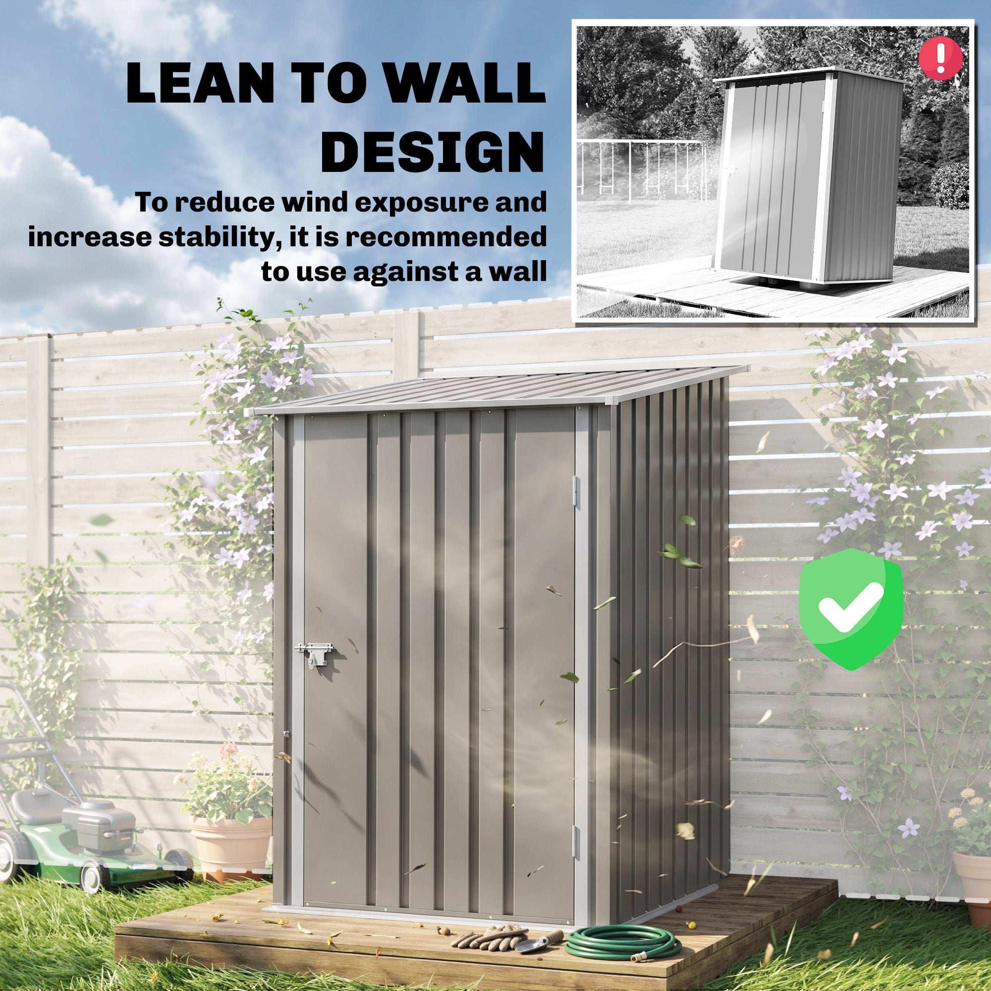 Lean-to Outdoor Storage Shed - Brown/White Steel 3.3' x 3.4'-Patio & Garden > Lawn & Garden > Sheds-DECOROLALA
