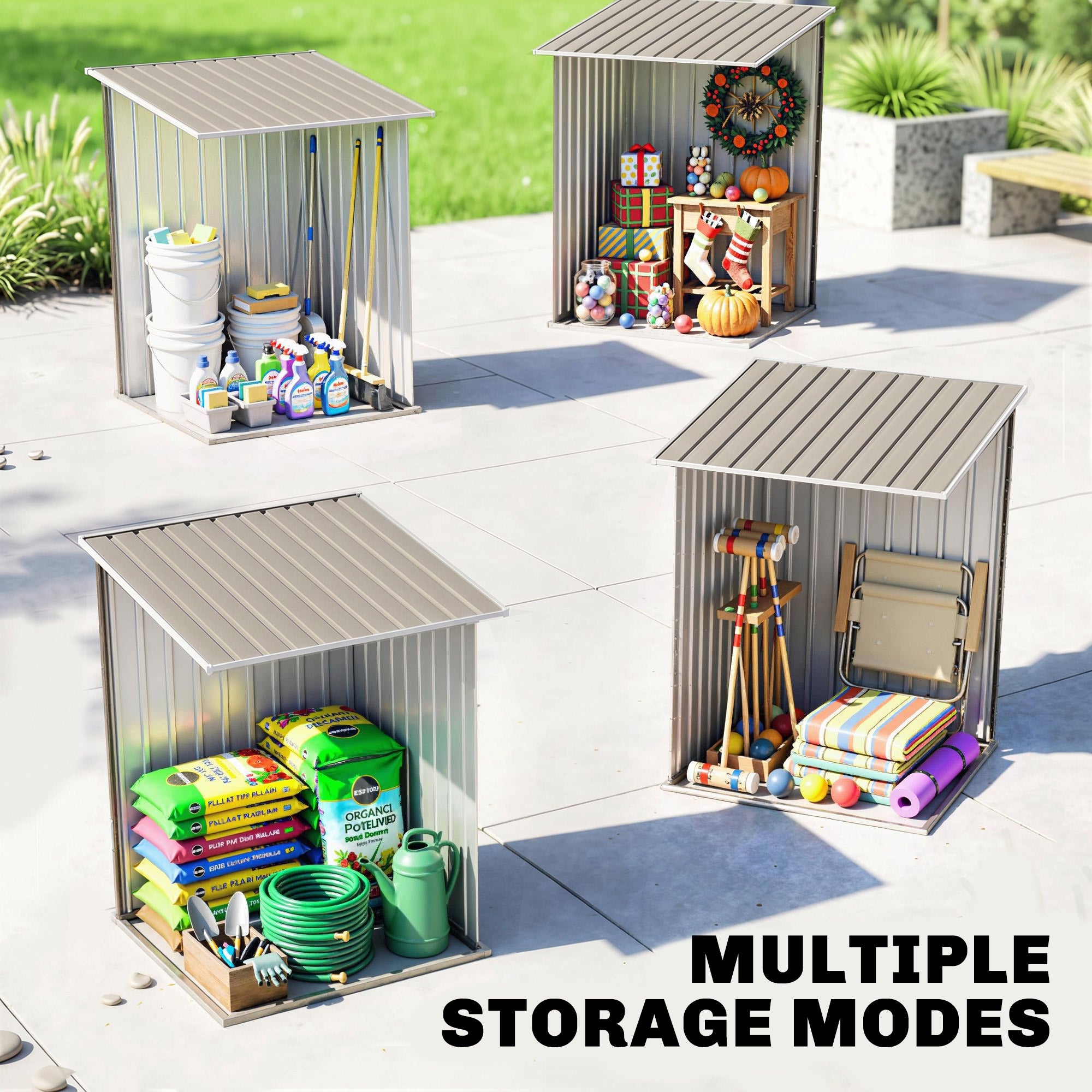 Lean-to Outdoor Storage Shed - Brown/White Steel 3.3' x 3.4'-Patio & Garden > Lawn & Garden > Sheds-DECOROLALA