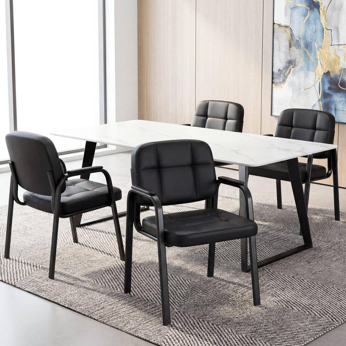 Leather Office Reception Chairs Waiting Room Guest Chairs Set of 4-Conference Chairs-DECOROLALA