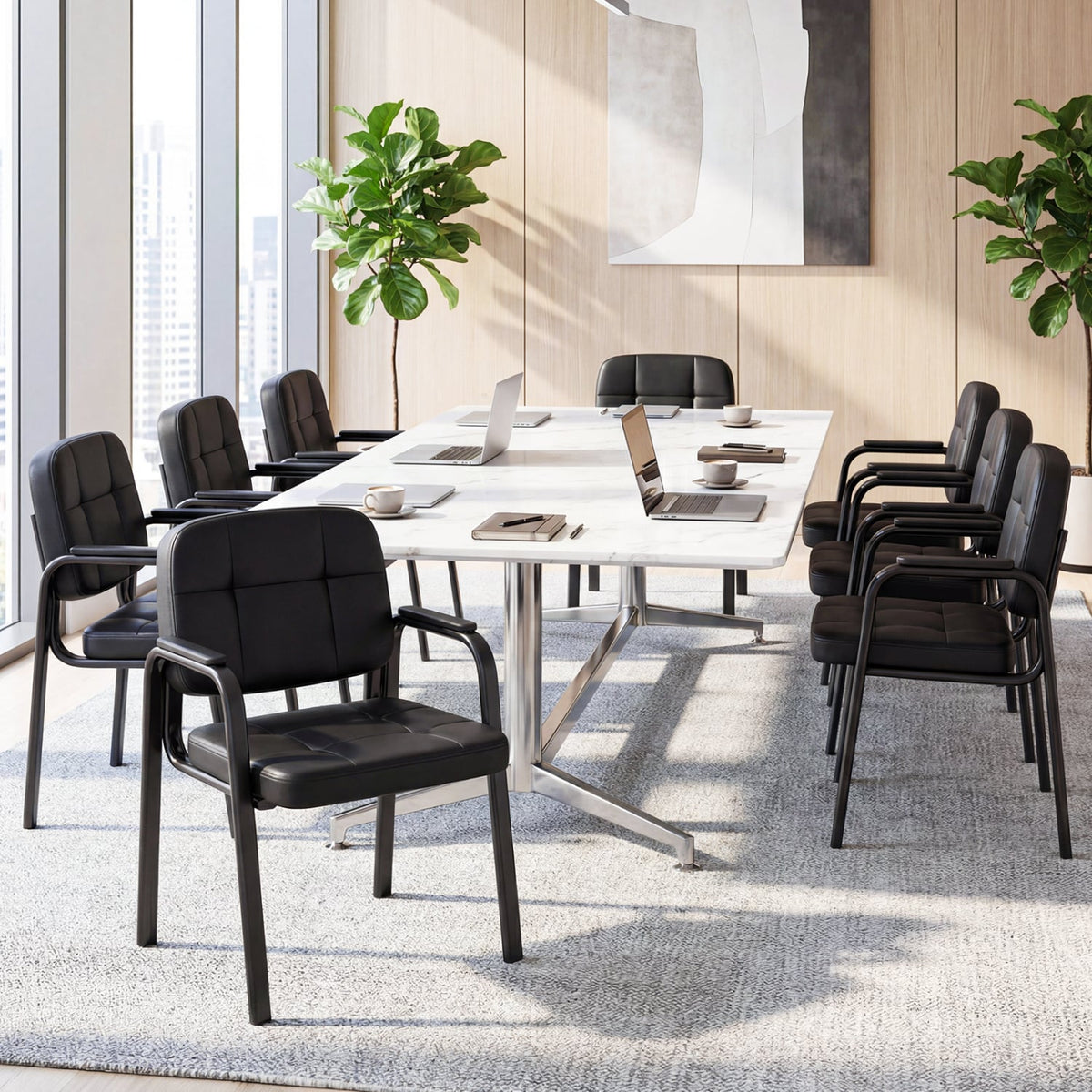 Leather Office Reception Chairs Waiting Room Guest Chairs Set of 4-Conference Chairs-DECOROLALA