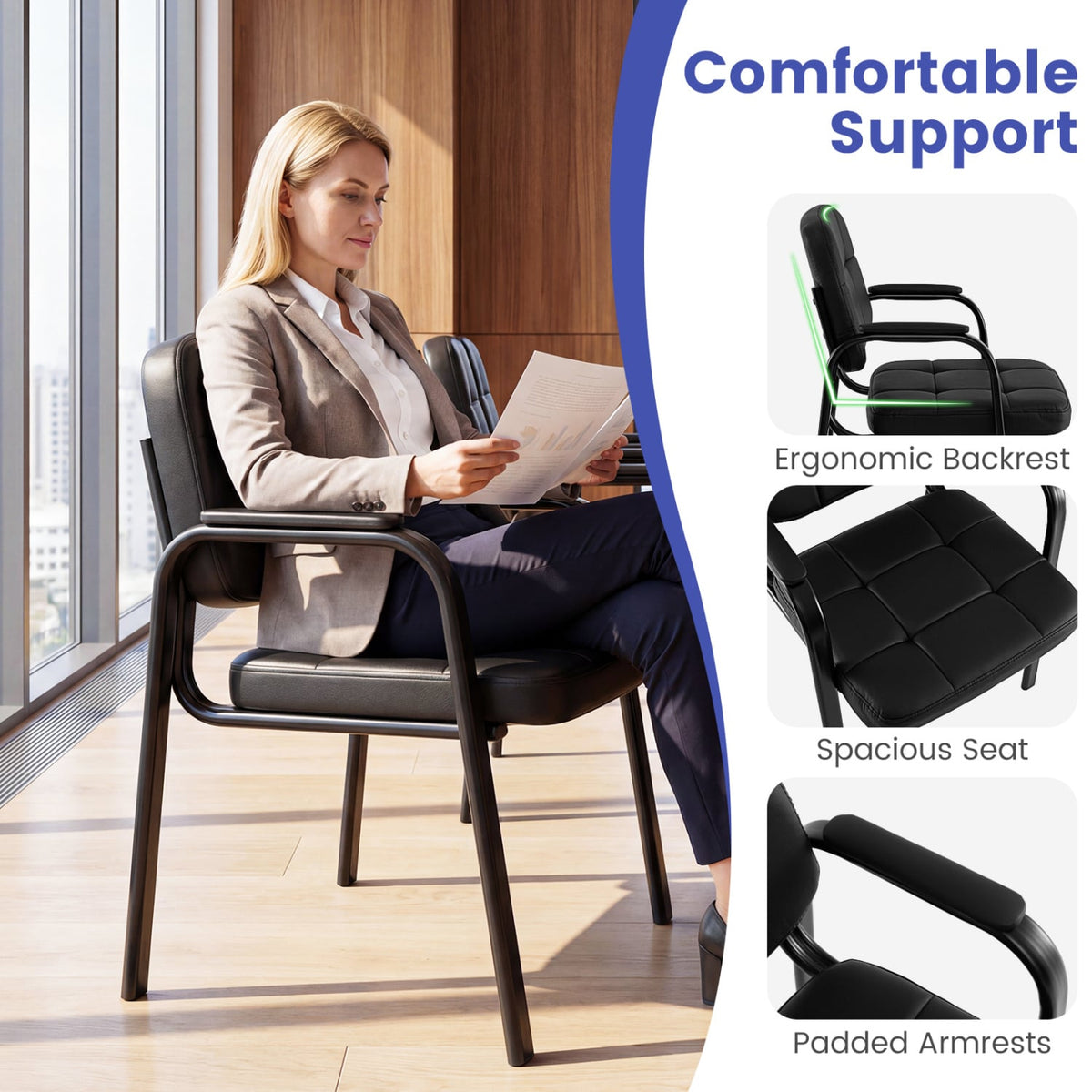 Leather Office Reception Chairs Waiting Room Guest Chairs Set of 4-Conference Chairs-DECOROLALA