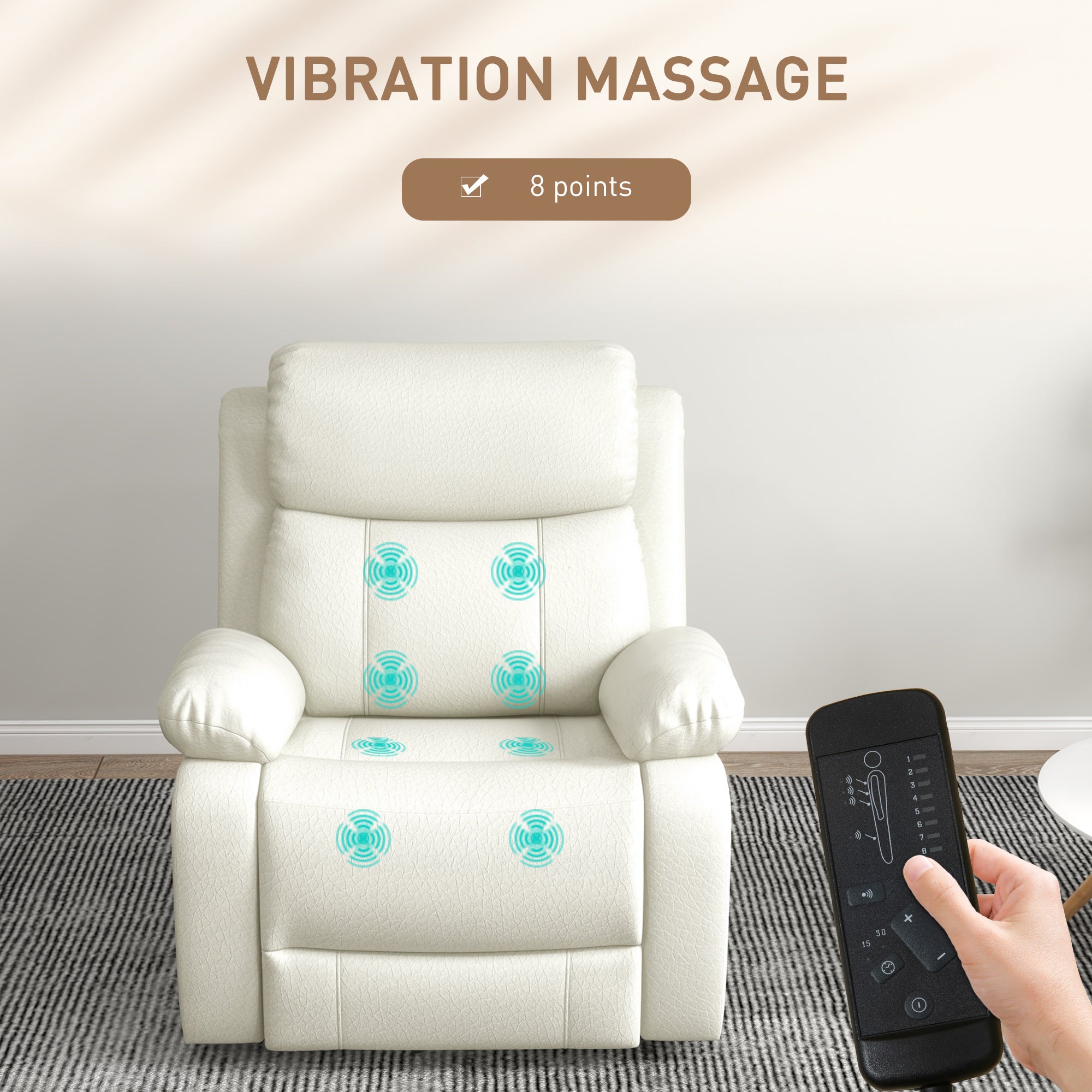 Leather Recliner with Massage & Swivel, Rocking Cream White-DECOROLALA