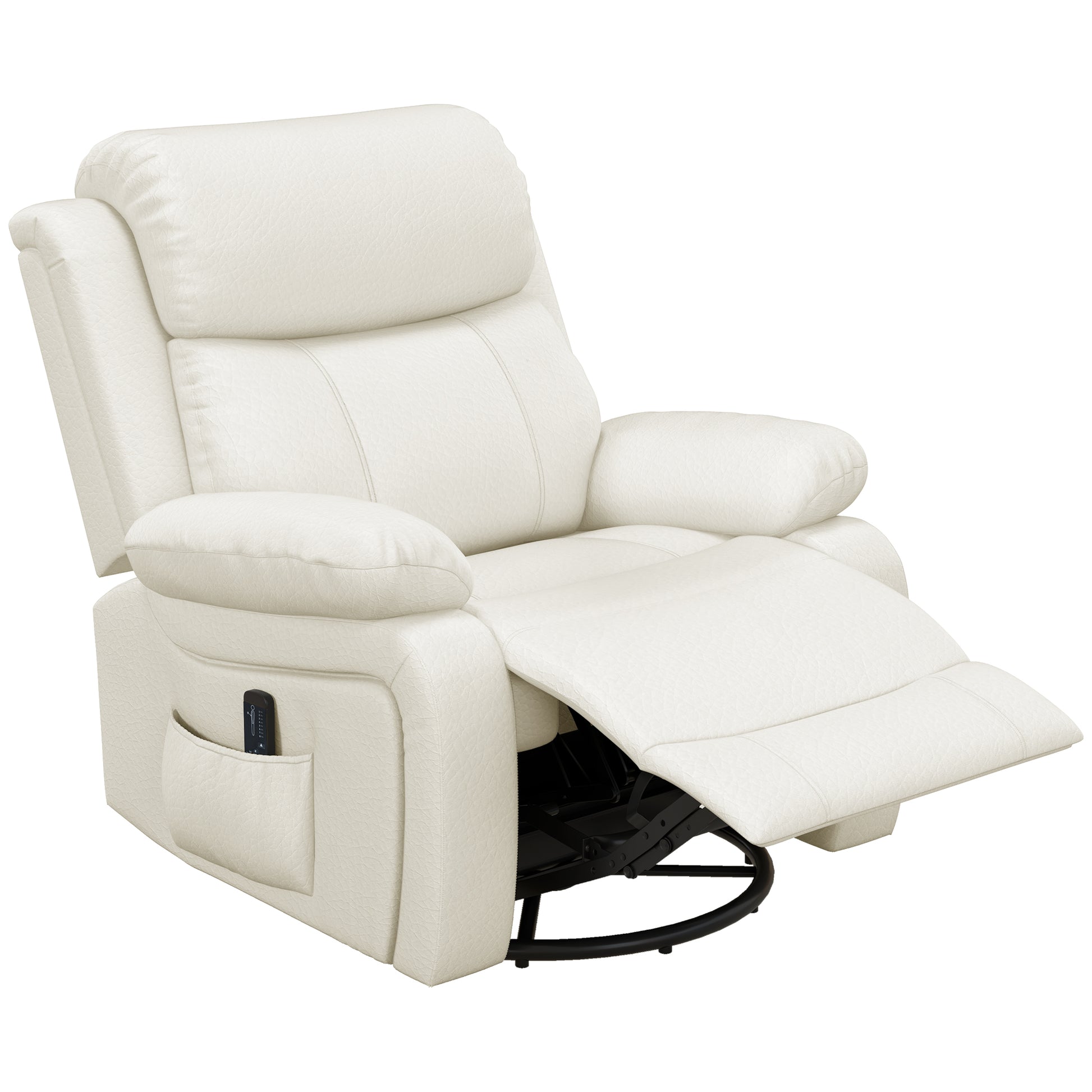 Leather Recliner with Massage & Swivel, Rocking Cream White-DECOROLALA