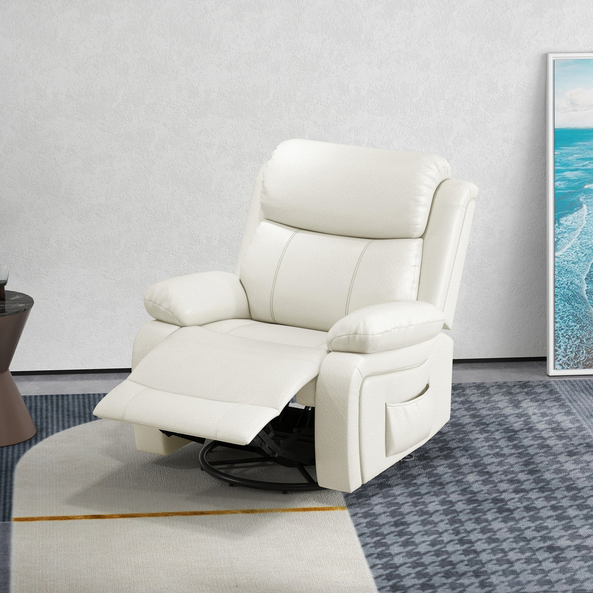 Leather Recliner with Massage & Swivel, Rocking Cream White-DECOROLALA